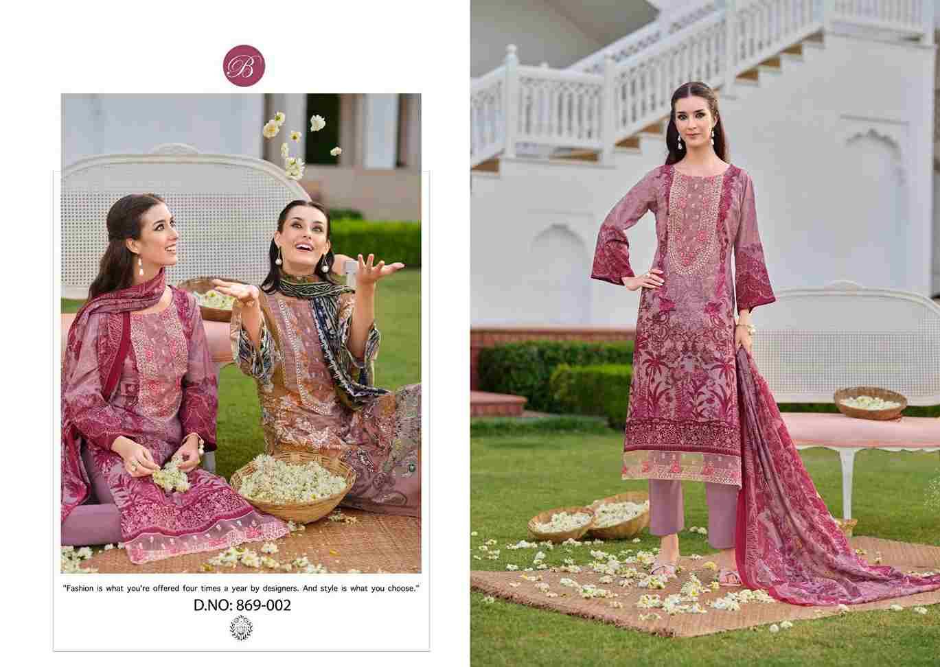 Yasmin Vol-2 By Belliza 869-001 To 869-008 Series Beautiful Suits Colorful Stylish Fancy Casual Wear & Ethnic Wear Pure Jam Cotton Dresses At Wholesale Price