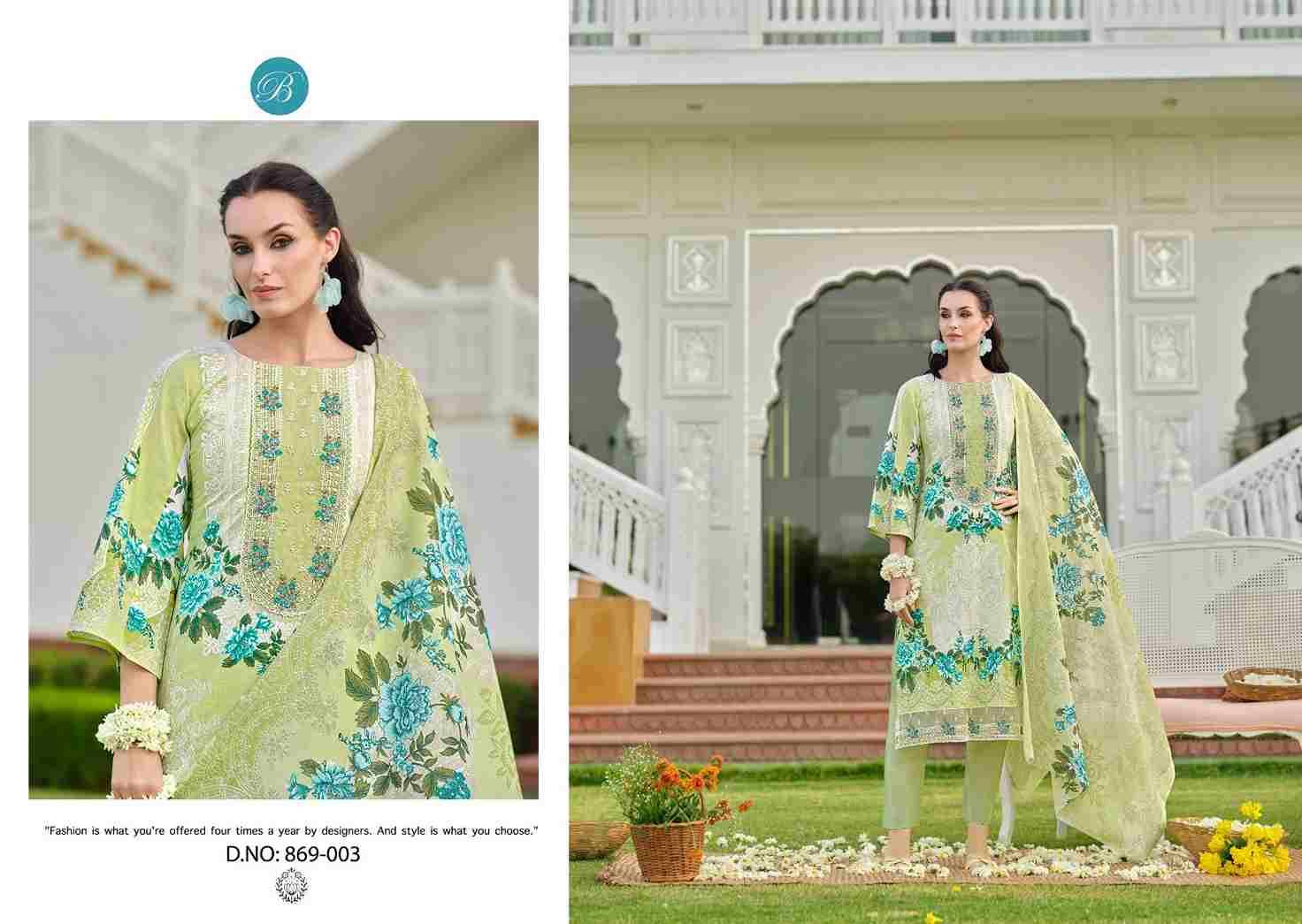 Yasmin Vol-2 By Belliza 869-001 To 869-008 Series Beautiful Suits Colorful Stylish Fancy Casual Wear & Ethnic Wear Pure Jam Cotton Dresses At Wholesale Price