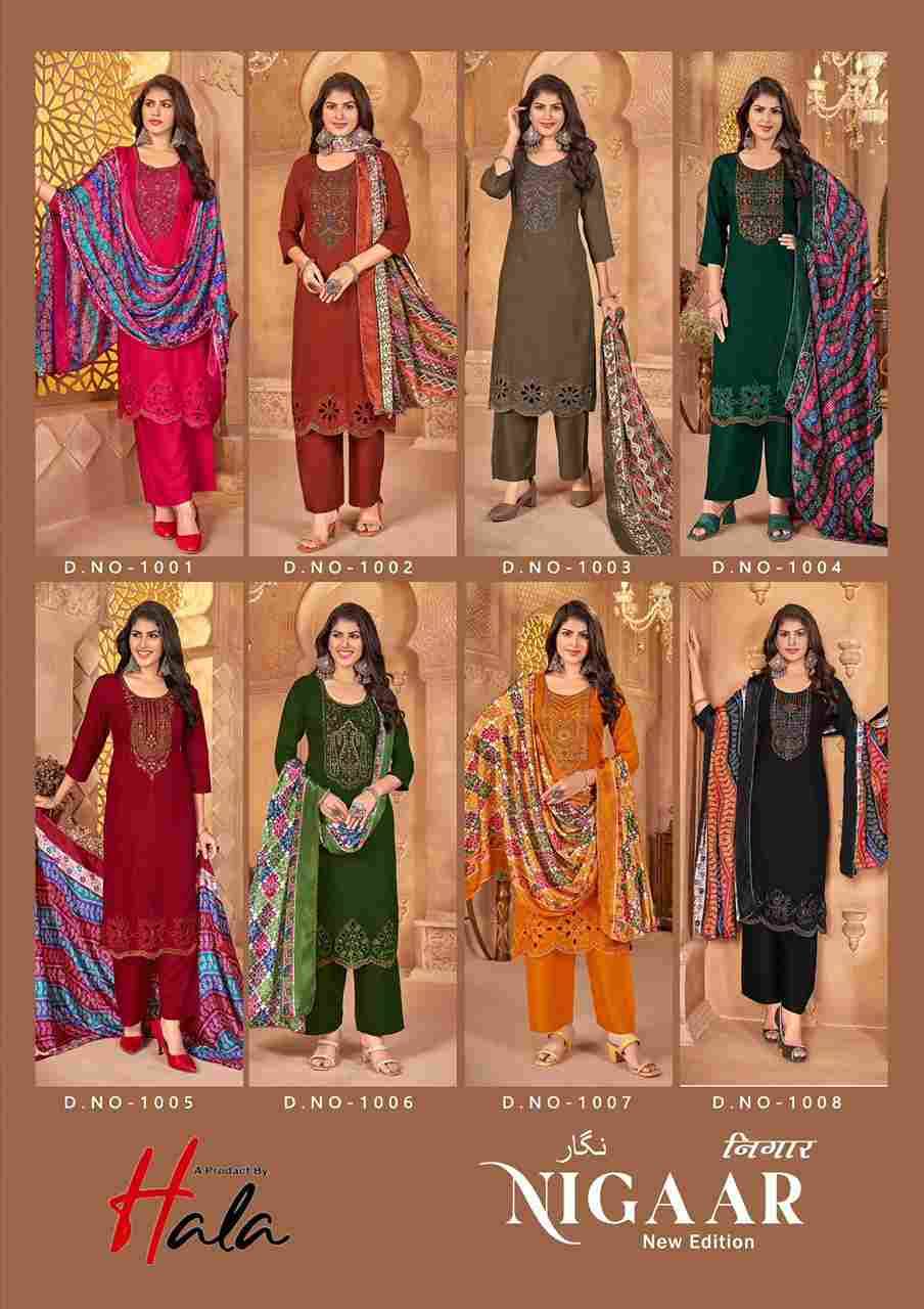 Nigaar By Hala 1001 To 1008 Series Beautiful Festive Suits Stylish Fancy Colorful Casual Wear & Ethnic Wear Pure Rayon Slub Dresses At Wholesale Price