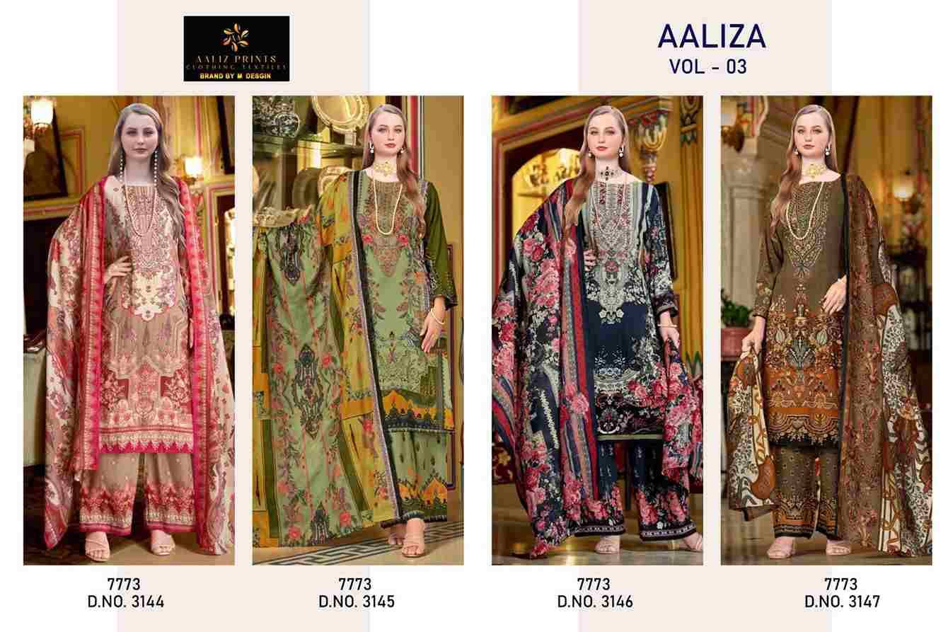 Aaliza Vol-3 By Aaliz Prints 3144 To 3147 Series Beautiful Pakistani Suits Stylish Fancy Colorful Casual Wear & Ethnic Wear Cotton Digital Print Dresses At Wholesale Price