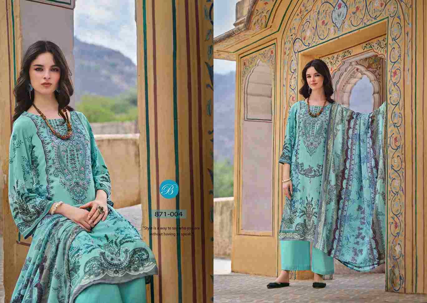 Riwayat Vol-13 By Belliza 871-001 To 871-008 Series Beautiful Festive Suits Stylish Fancy Colorful Casual Wear & Ethnic Wear Pure Viscose Rayon Print Dresses At Wholesale Price