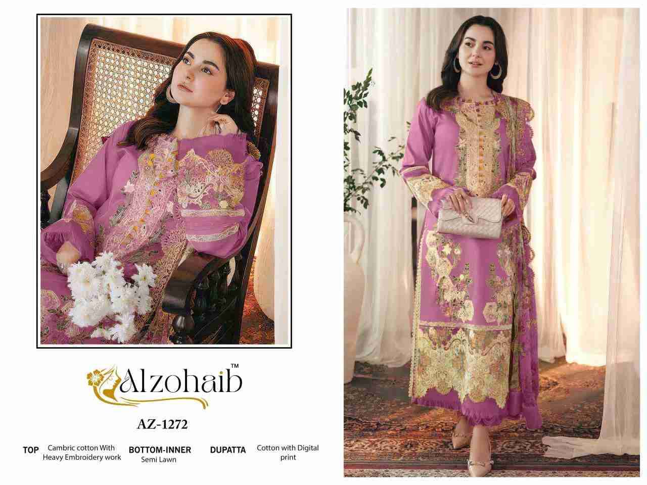 Zahra Vol-3 By Alzohaib 1271 To 1275 Series Beautiful Pakistani Suits Stylish Fancy Colorful Party Wear & Occasional Wear Cambric Cotton Print Dresses At Wholesale Price