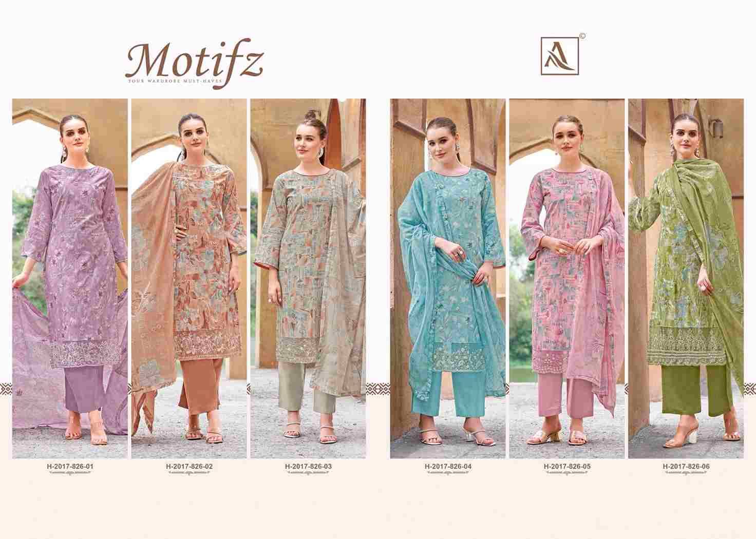 Motifz By Alok Suit 2017-826-01 To 2017-826-06 Series Beautiful Festive Suits Colorful Stylish Fancy Casual Wear & Ethnic Wear Pure Cambric Cotton Dresses At Wholesale Price