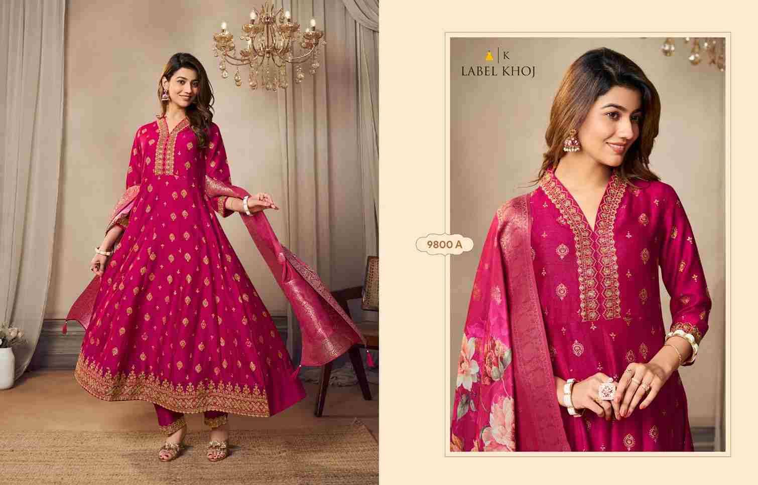 Banarasi By Label Khoj Combo Set 9800-A To 9800-D Series Beautiful Anarkali Suits Stylish Fancy Colorful Casual Wear & Ethnic Wear Vichitra Jacquard Dresses At Wholesale Price