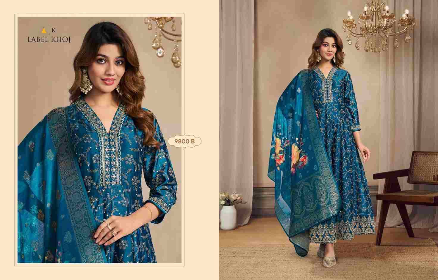 Banarasi By Label Khoj Combo Set 9800-A To 9800-D Series Beautiful Anarkali Suits Stylish Fancy Colorful Casual Wear & Ethnic Wear Vichitra Jacquard Dresses At Wholesale Price