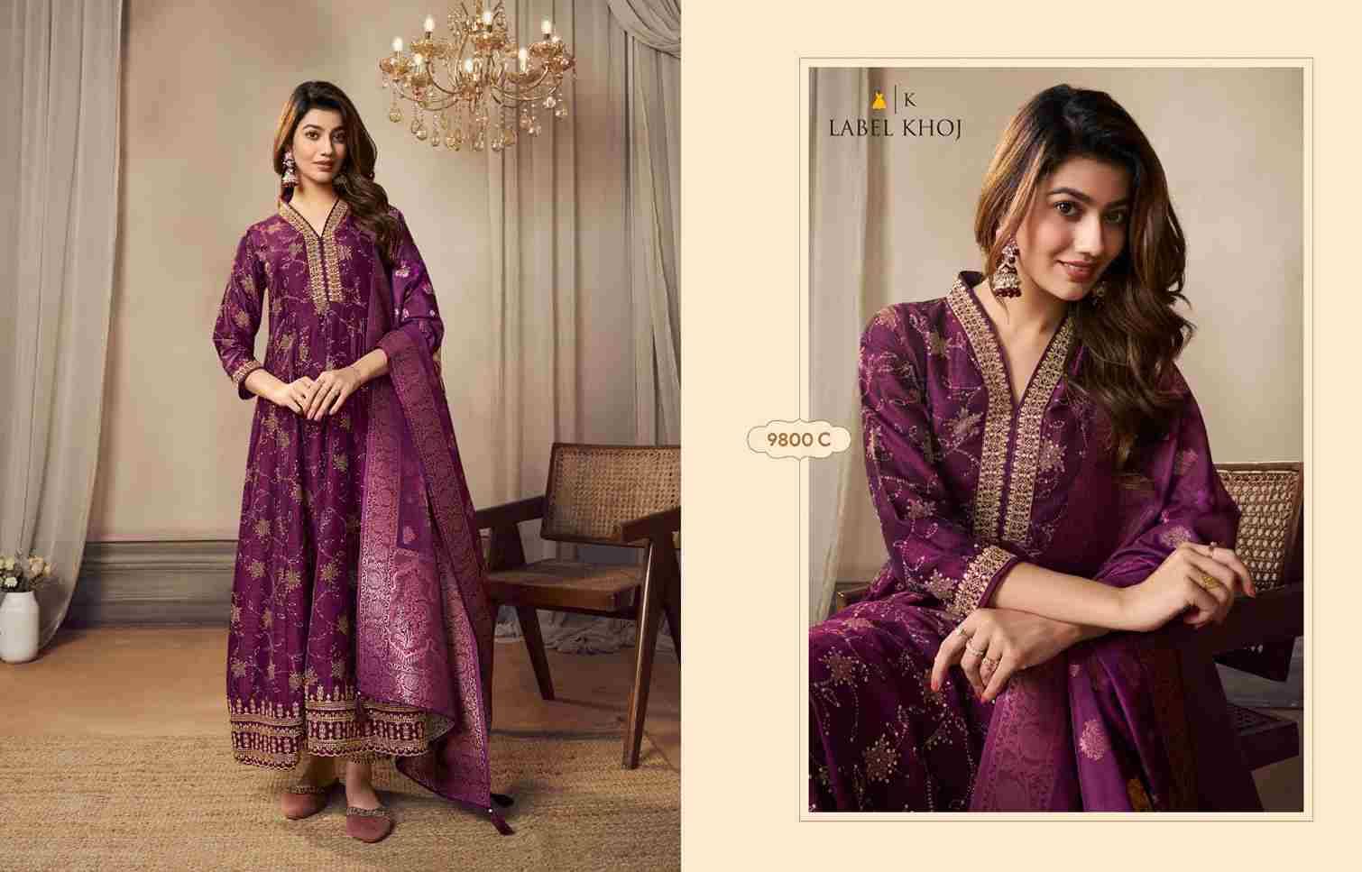 Banarasi By Label Khoj Combo Set 9800-A To 9800-D Series Beautiful Anarkali Suits Stylish Fancy Colorful Casual Wear & Ethnic Wear Vichitra Jacquard Dresses At Wholesale Price