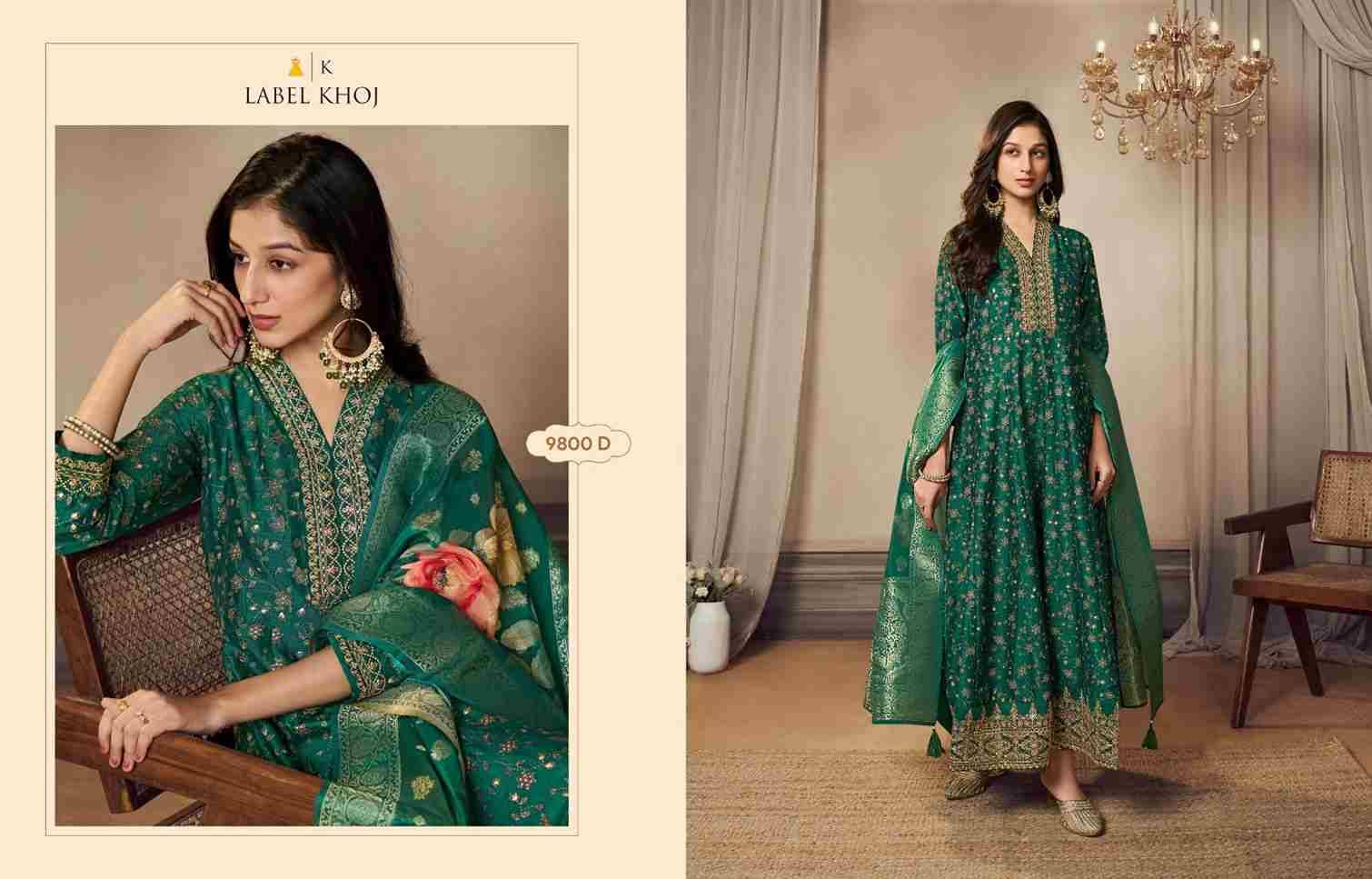 Banarasi By Label Khoj Combo Set 9800-A To 9800-D Series Beautiful Anarkali Suits Stylish Fancy Colorful Casual Wear & Ethnic Wear Vichitra Jacquard Dresses At Wholesale Price