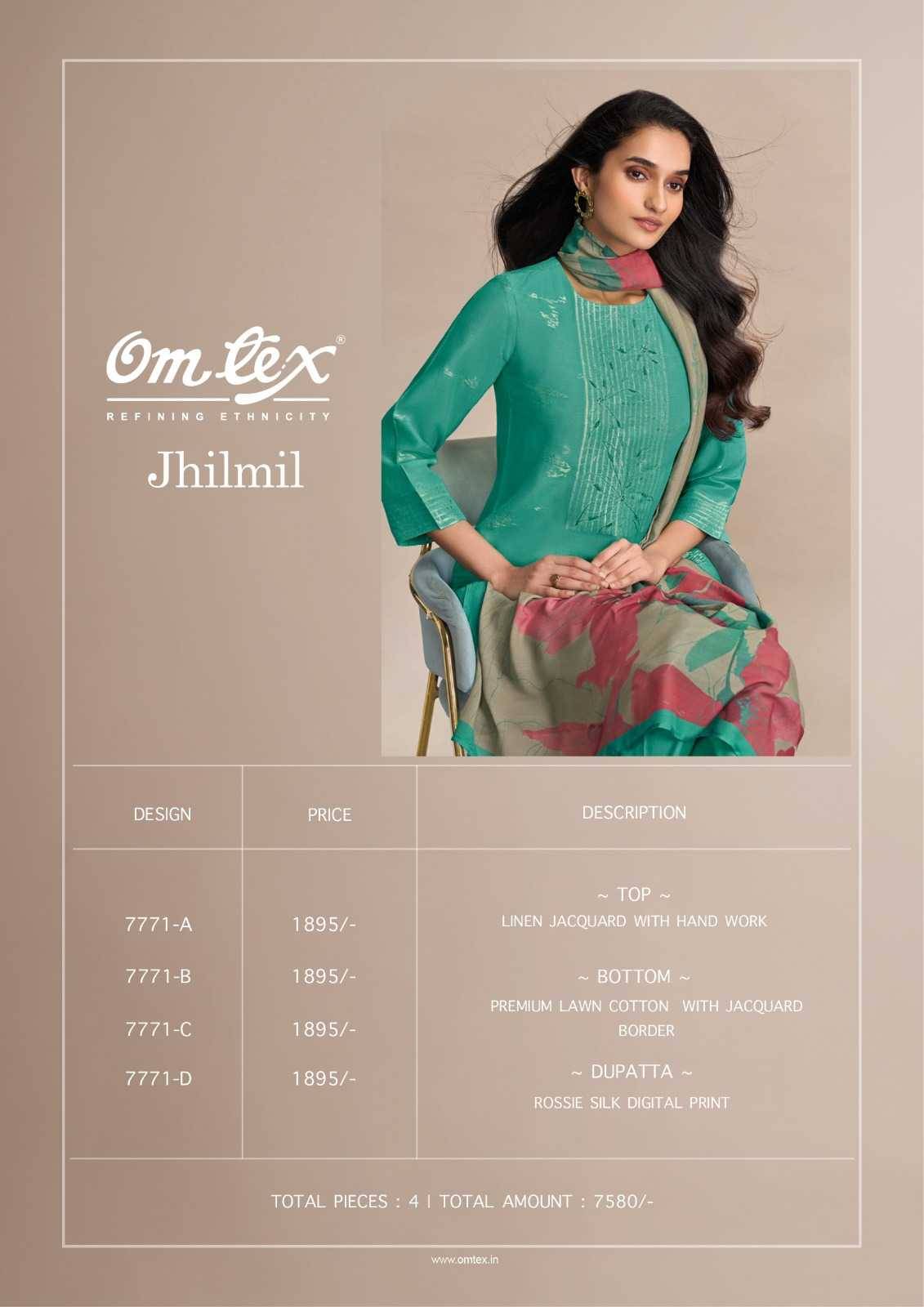 Jhilmil By Om Tex 7771-A To 7771-D Series Beautiful Suits Stylish Fancy Colorful Party Wear & Ethnic Wear Linen Jacquard Dresses At Wholesale Price