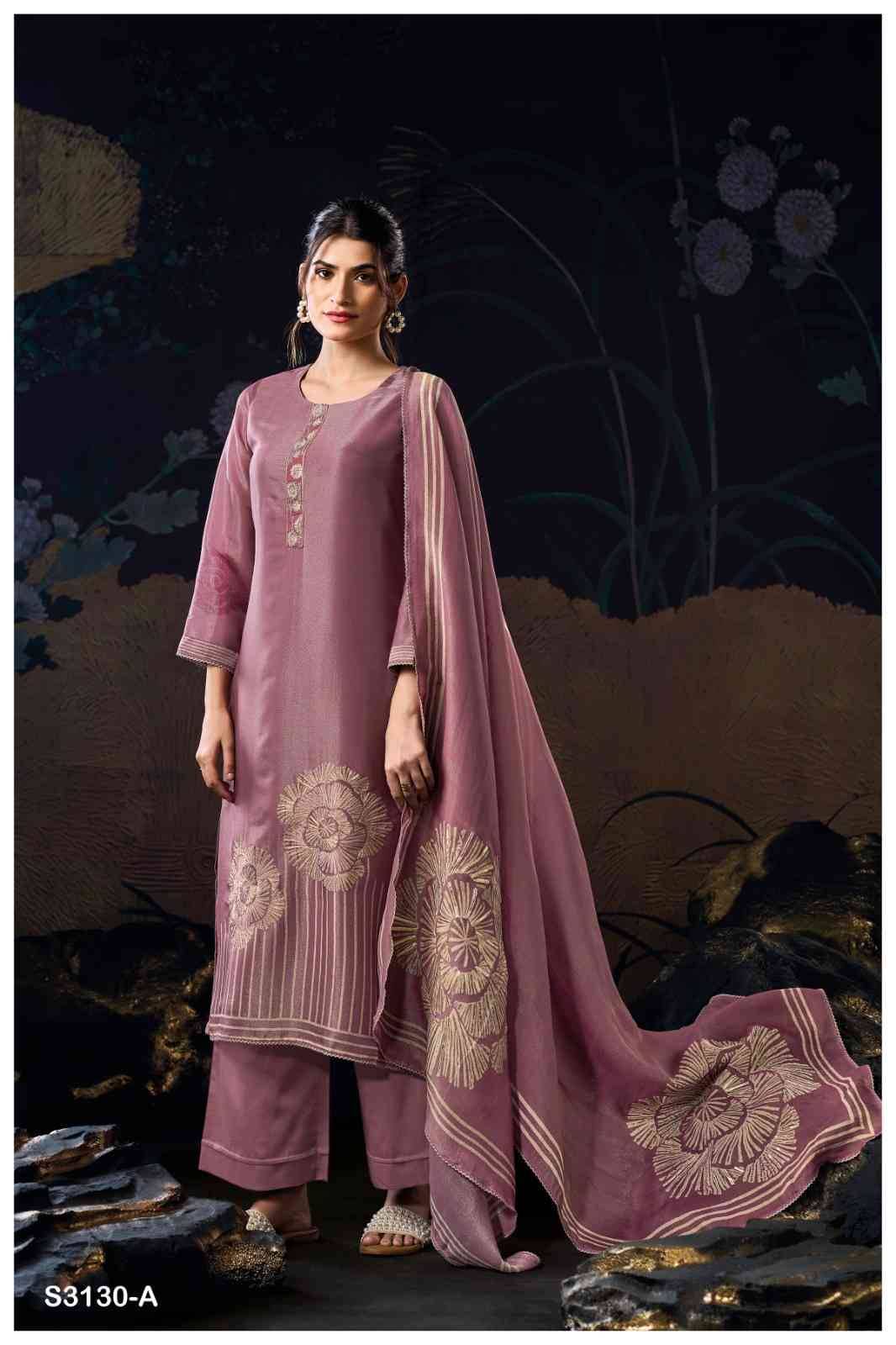 Anwika-3130 By Ganga Fashion 3130-A To 3130-D Series Beautiful Festive Suits Colorful Stylish Fancy Casual Wear & Ethnic Wear Pure Bemberg Silk Dresses At Wholesale Price