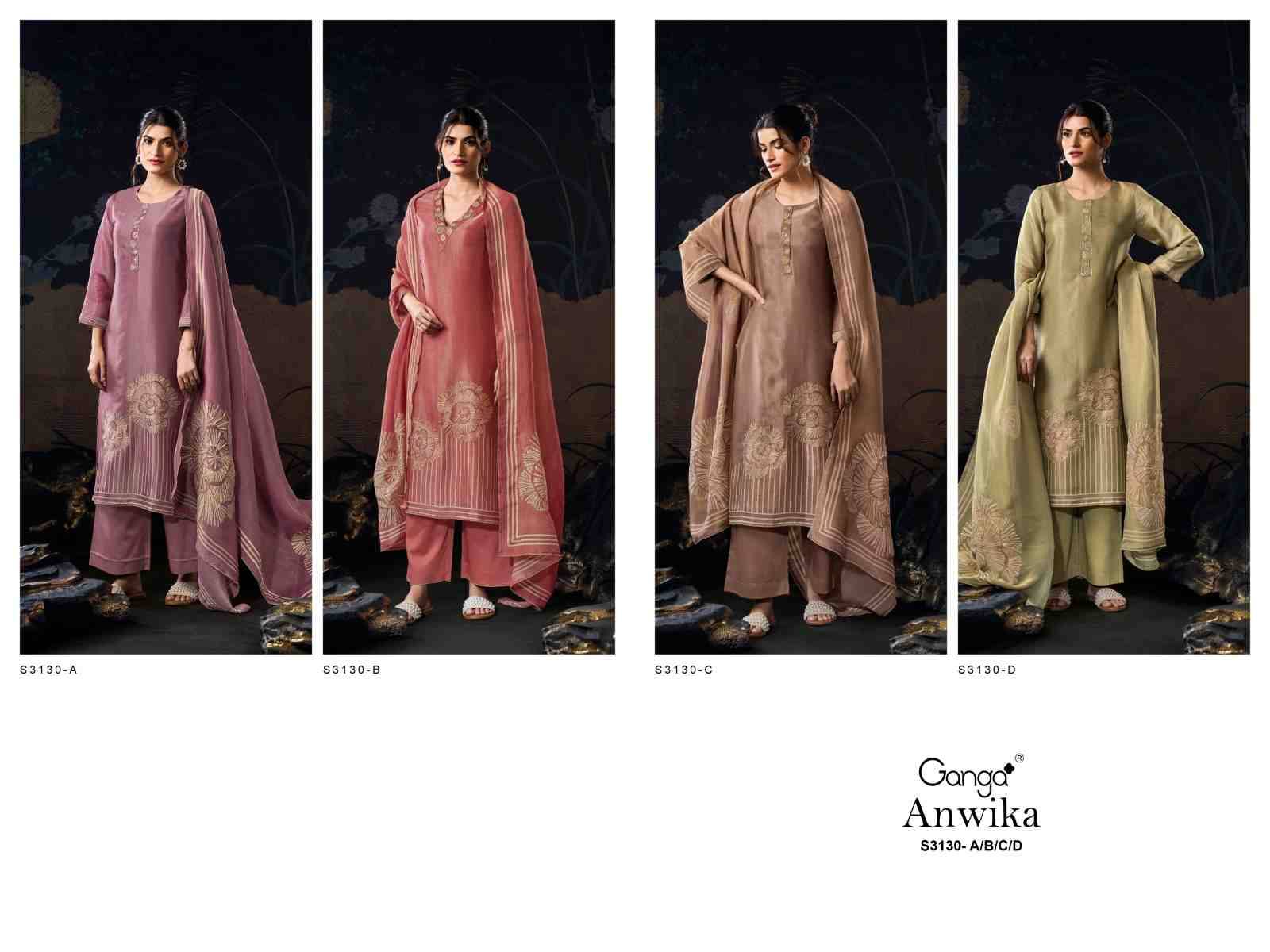 Anwika-3130 By Ganga Fashion 3130-A To 3130-D Series Beautiful Festive Suits Colorful Stylish Fancy Casual Wear & Ethnic Wear Pure Bemberg Silk Dresses At Wholesale Price