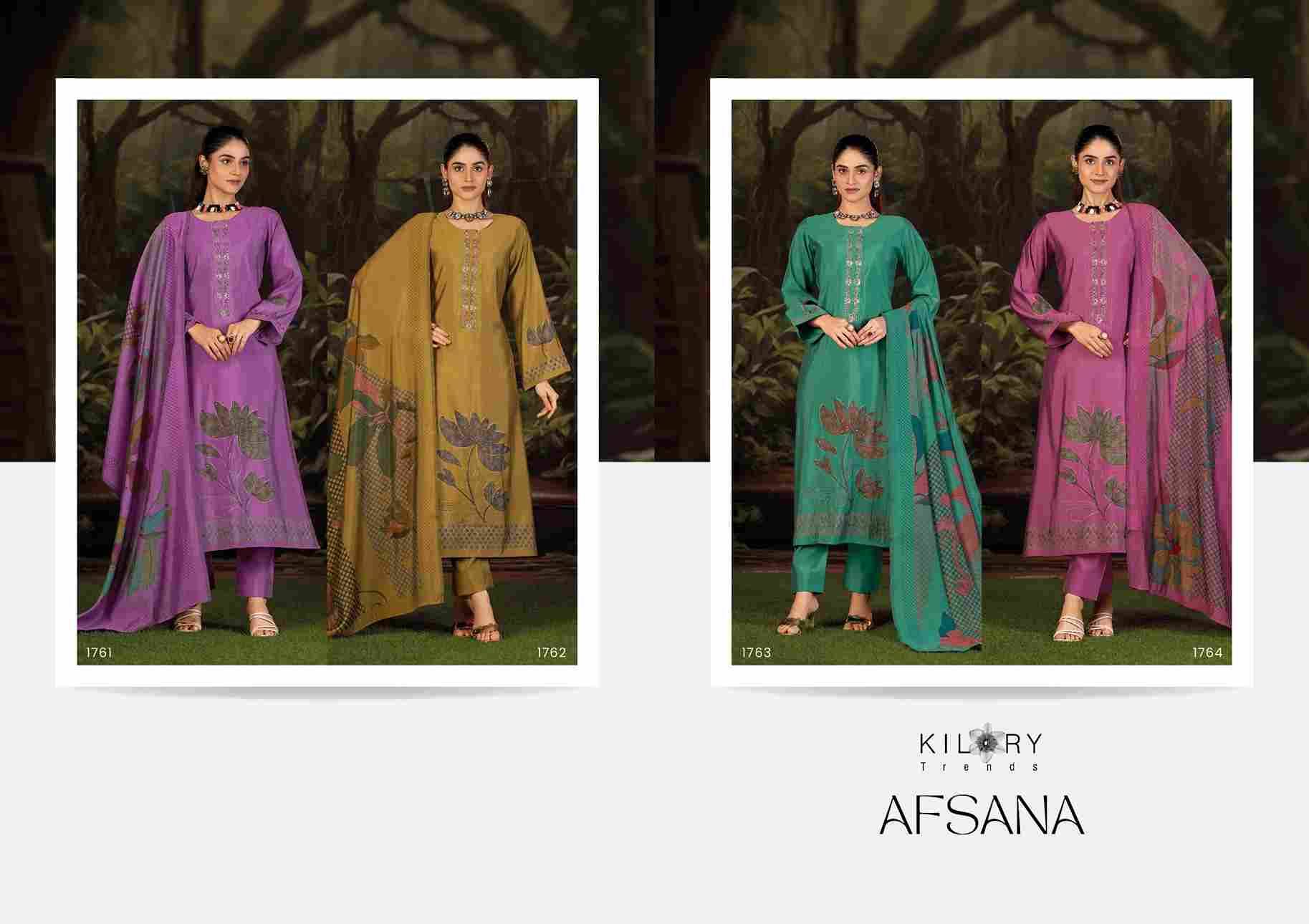 Afsana By Kilory 1761 To 1764 Series Beautiful Festive Suits Colorful Stylish Fancy Casual Wear & Ethnic Wear Pure Muslin Silk Dresses At Wholesale Price