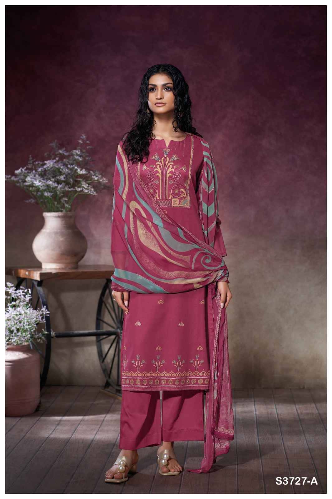 Jihana-3727 By Ganga Fashion 3727-A To 3727-D Series Beautiful Festive Suits Colorful Stylish Fancy Casual Wear & Ethnic Wear Pure Cotton Satin Dresses At Wholesale Price
