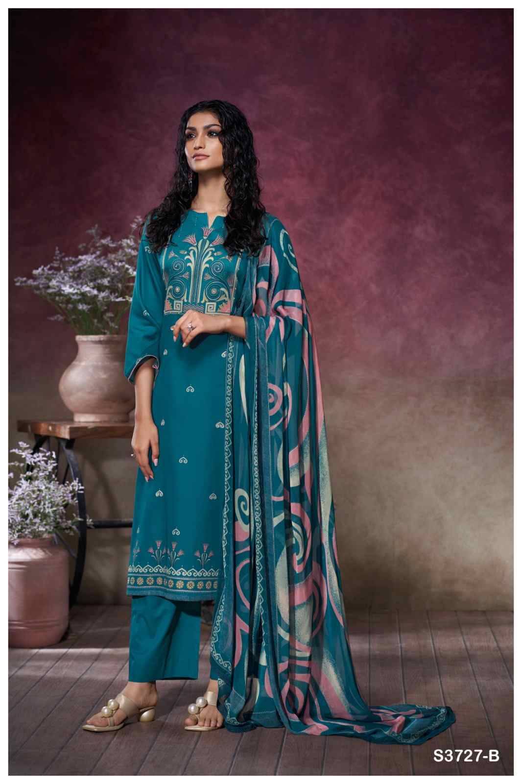 Jihana-3727 By Ganga Fashion 3727-A To 3727-D Series Beautiful Festive Suits Colorful Stylish Fancy Casual Wear & Ethnic Wear Pure Cotton Satin Dresses At Wholesale Price