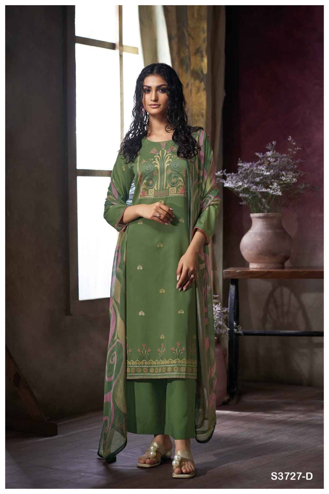 Jihana-3727 By Ganga Fashion 3727-A To 3727-D Series Beautiful Festive Suits Colorful Stylish Fancy Casual Wear & Ethnic Wear Pure Cotton Satin Dresses At Wholesale Price