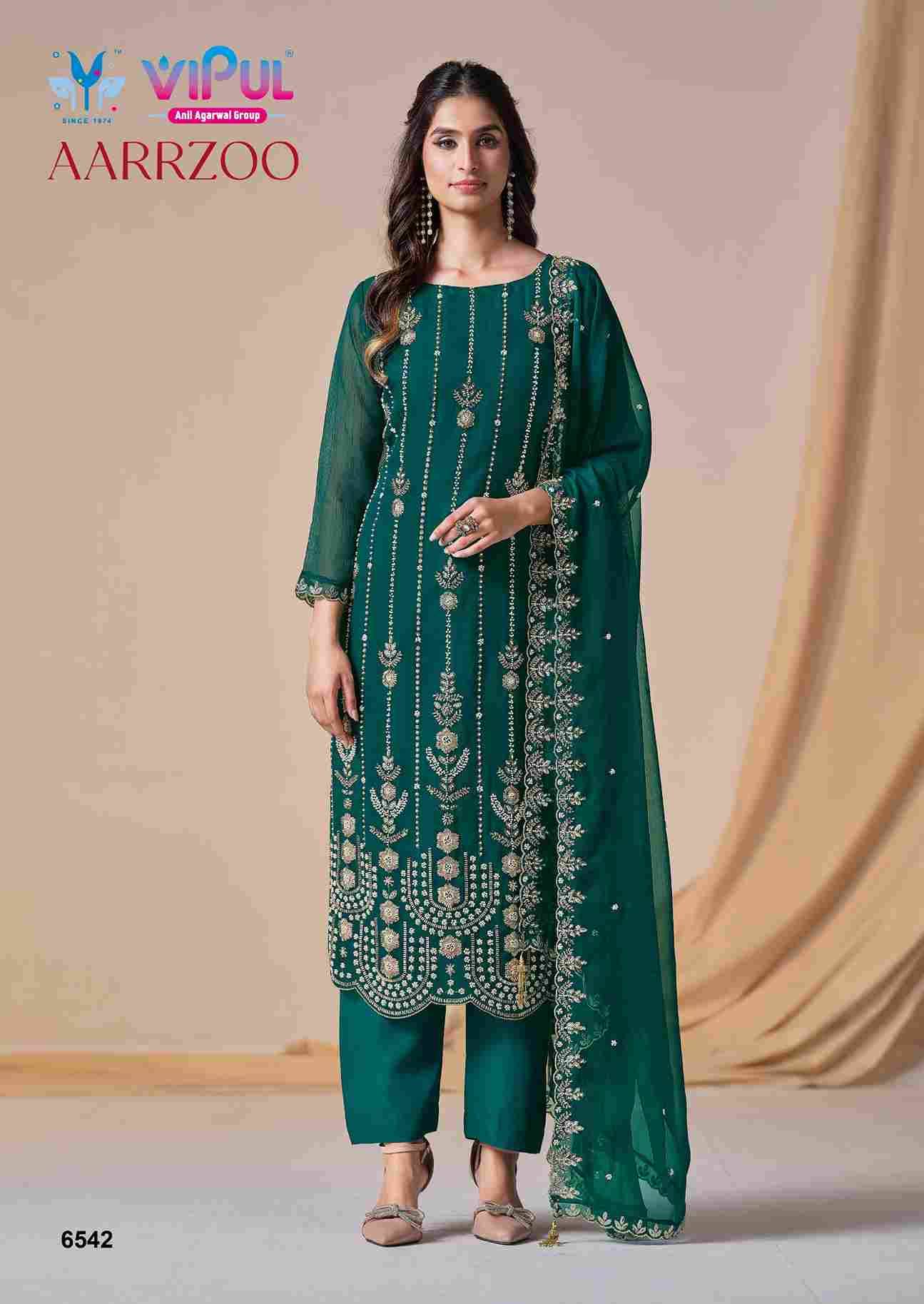 Aarrzoo By Vipul Fashion 6541 To 6546 Series Designer Festive Suits Beautiful Fancy Stylish Colorful Party Wear & Occasional Wear Chiffon With Embroidery Dresses At Wholesale Price