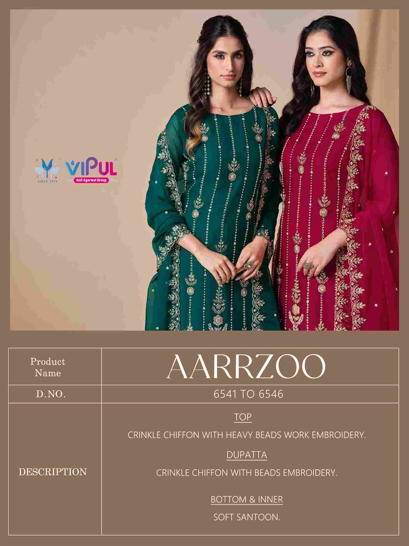 Aarrzoo By Vipul Fashion 6541 To 6546 Series Designer Festive Suits Beautiful Fancy Stylish Colorful Party Wear & Occasional Wear Chiffon With Embroidery Dresses At Wholesale Price
