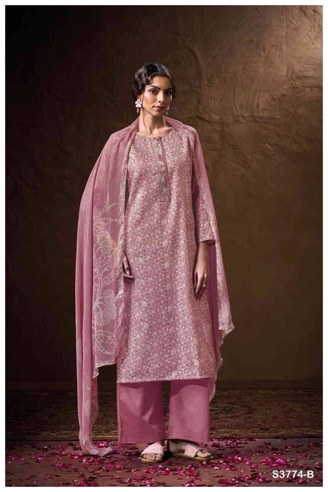 Monaly-3774 By Ganga Fashion 3774-A To 3774-D Series Beautiful Festive Suits Colorful Stylish Fancy Casual Wear & Ethnic Wear Pure Cotton Satin Dresses At Wholesale Price
