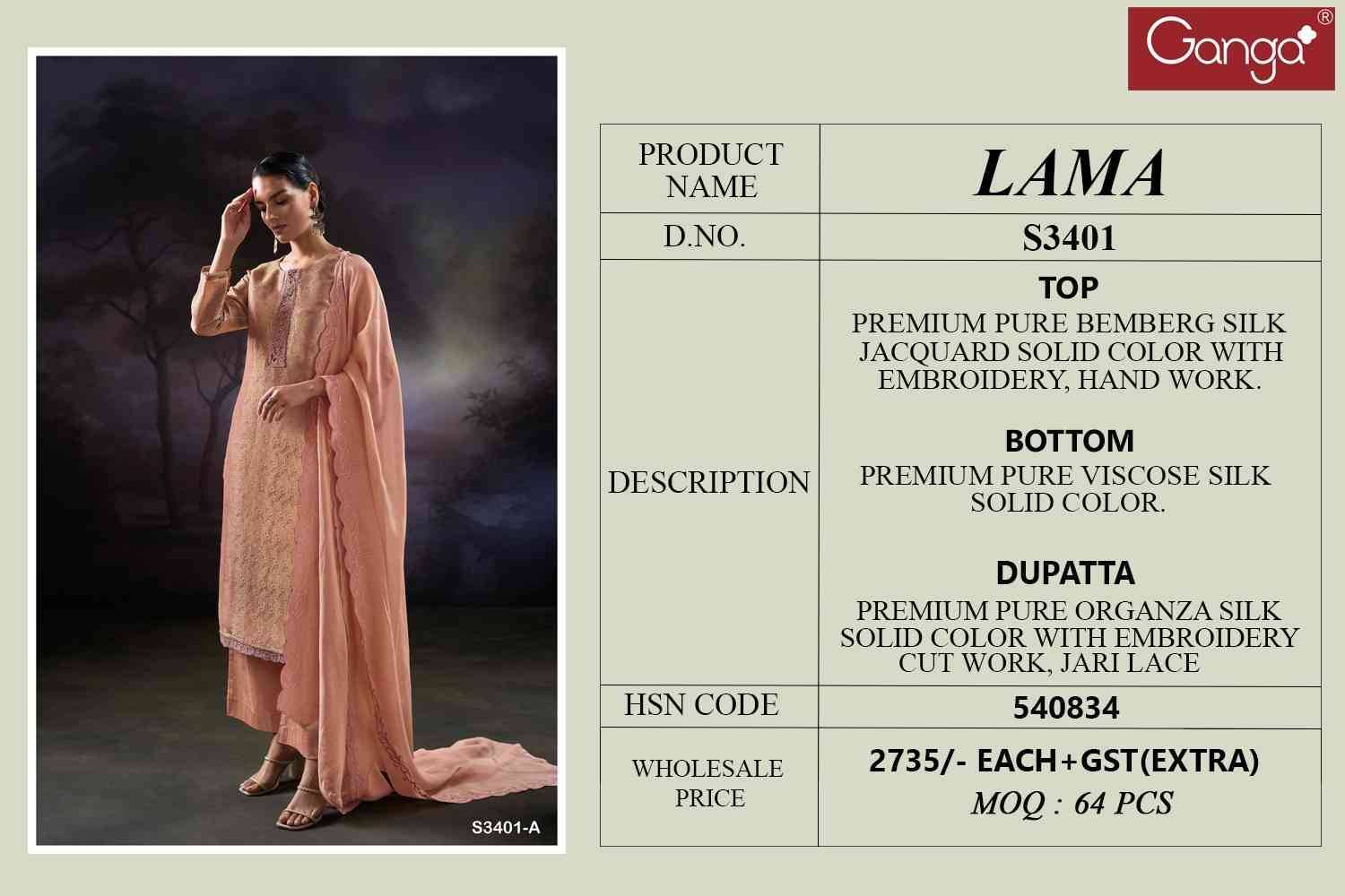 Lama-3401 By Ganga Fashion 3401-A To 3401-B Series Beautiful Festive Suits Colorful Stylish Fancy Casual Wear & Ethnic Wear Pure Bemberg Silk Dresses At Wholesale Price