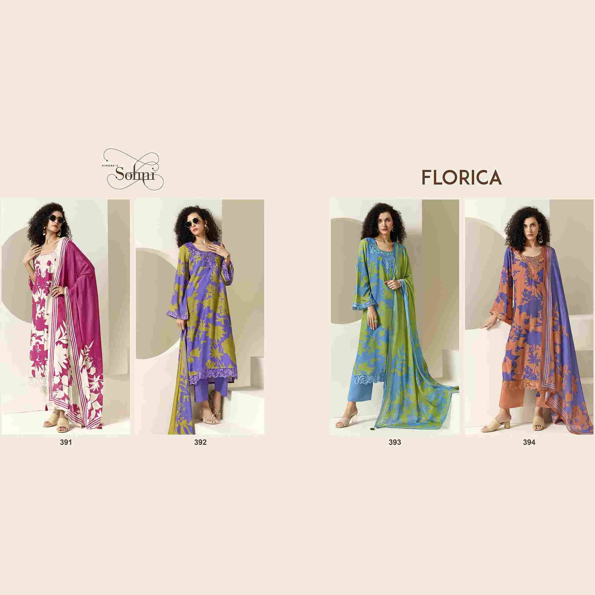 Florica By Sohni 391 To 394 Series Beautiful Suits Colorful Stylish Fancy Casual Wear & Ethnic Wear Pure Muslin Dresses At Wholesale Price
