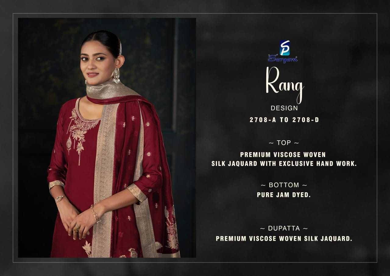 Rang By Sargam Prints 2708-A To 2708-D Series Beautiful Festive Suits Stylish Fancy Colorful Casual Wear & Ethnic Wear Pure Viscose Silk Jacquard Print Dresses At Wholesale Price