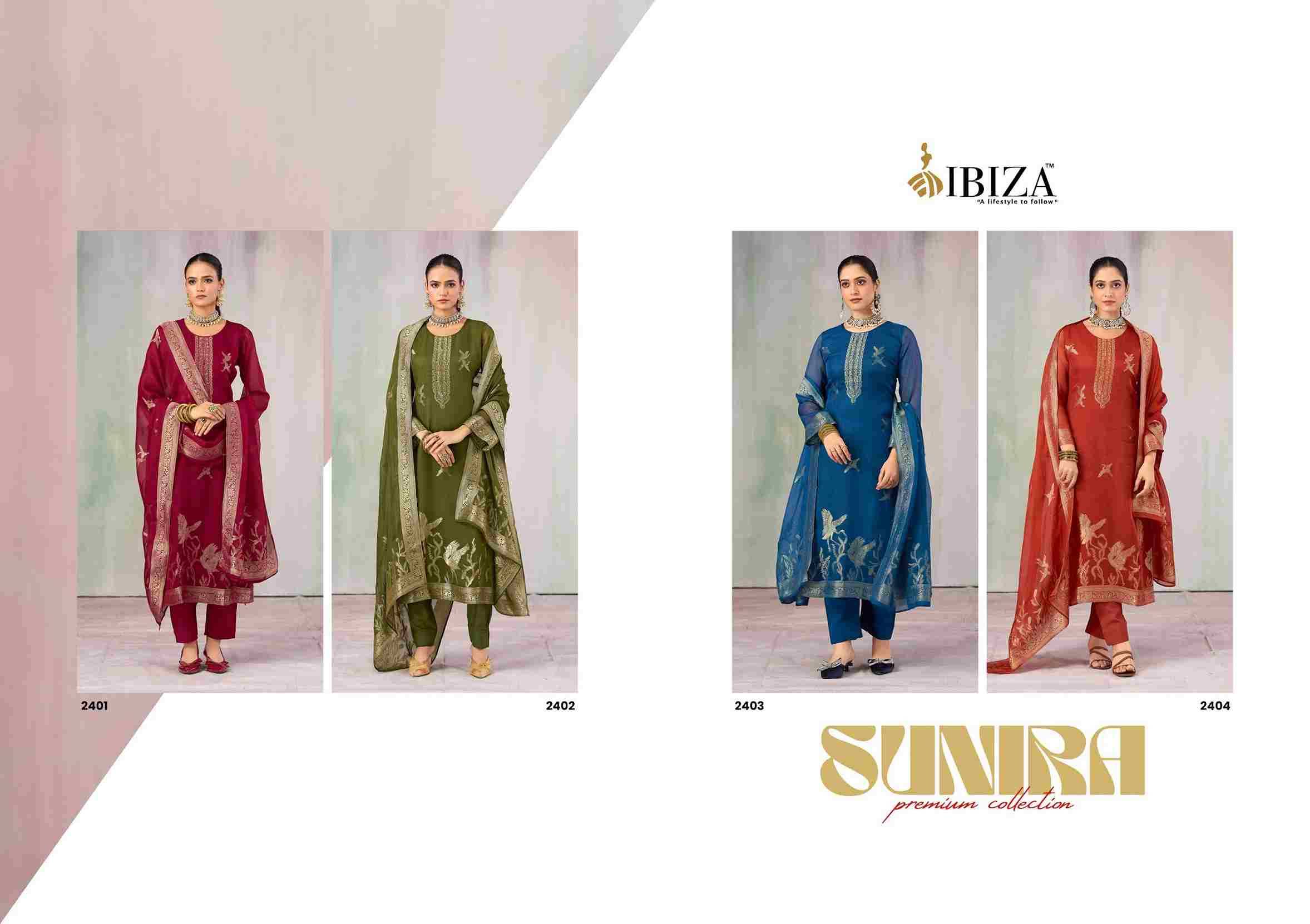 Sunira By Ibiza 2401 To 2404 Series Beautiful Festive Suits Colorful Stylish Fancy Casual Wear & Ethnic Wear Pure Jacquard Dresses At Wholesale Price