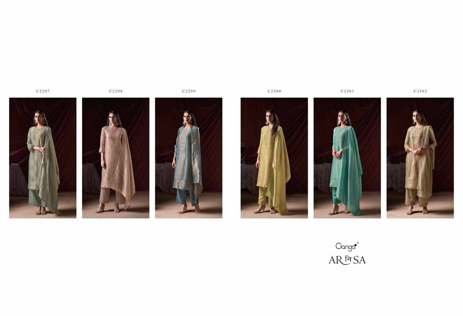 Arnisa By Ganga Fashion 2297 To 2302 Series Beautiful Festive Suits Colorful Stylish Fancy Casual Wear & Ethnic Wear Pure Bemberg Silk Dresses At Wholesale Price