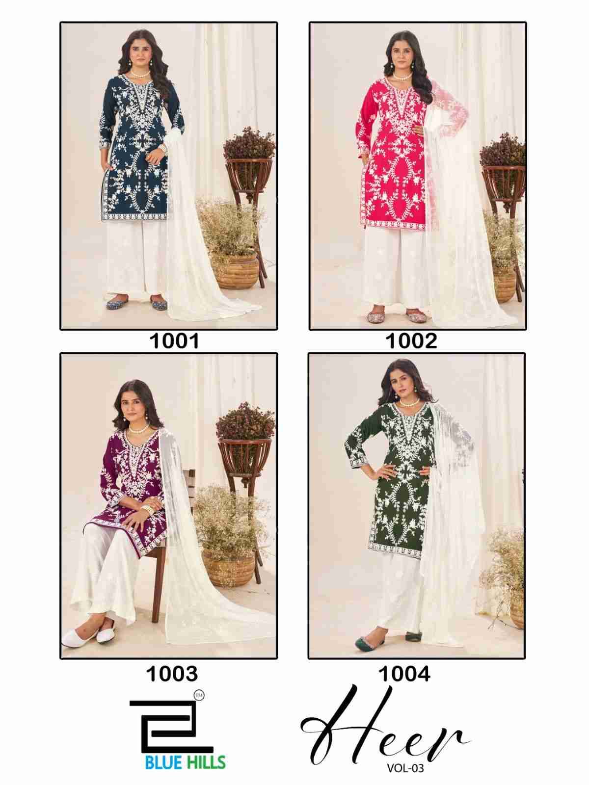 Heer Vol-3 By Blue Hills 3001 To 3004 Series Designer Festive Suits Beautiful Fancy Colorful Stylish Party Wear & Occasional Wear Rayon Dresses At Wholesale Price