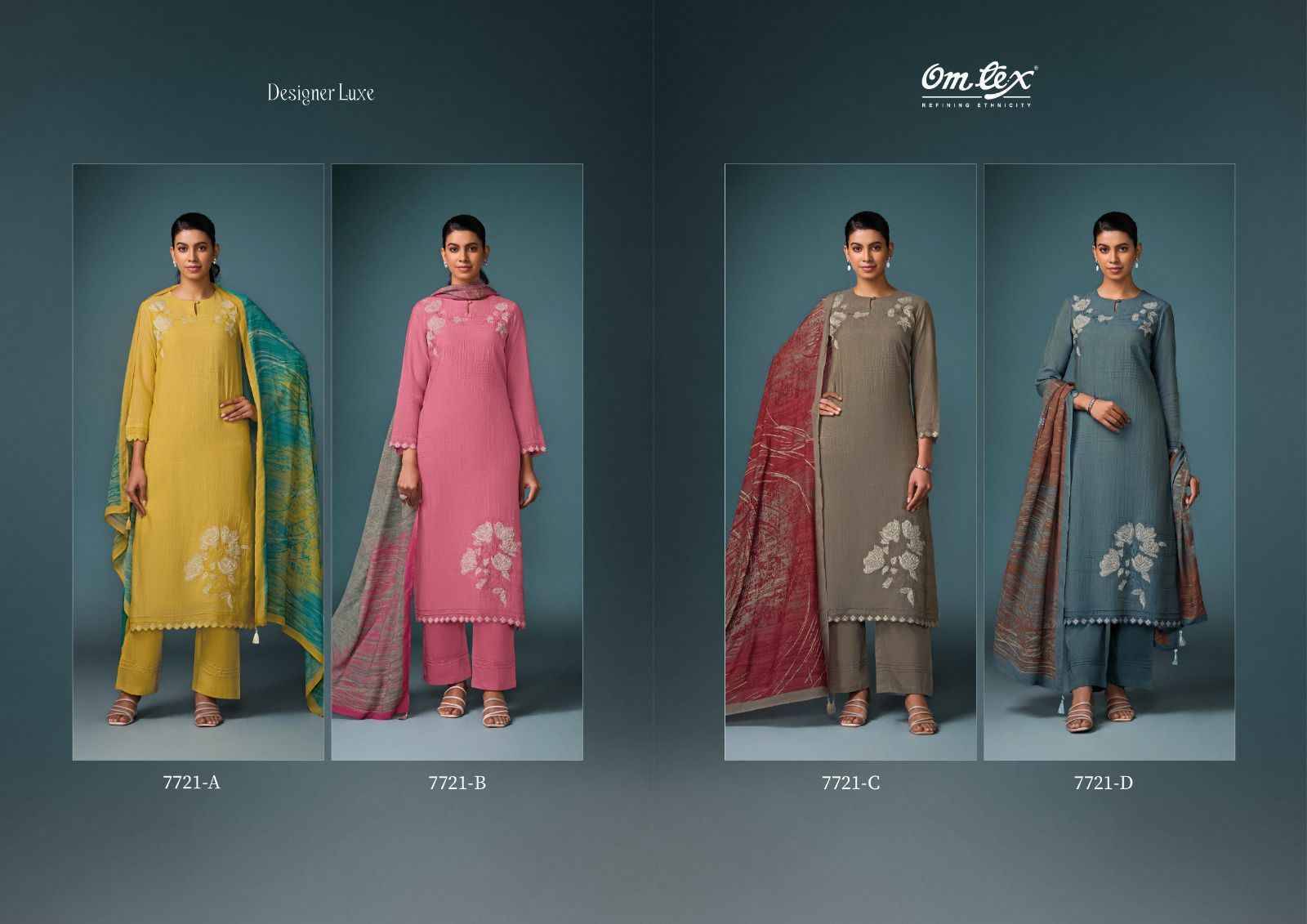 Designer Luxe By Om Tex 7721-A To 7721-D Series Beautiful Suits Stylish Fancy Colorful Party Wear & Ethnic Wear Silk Dresses At Wholesale Price