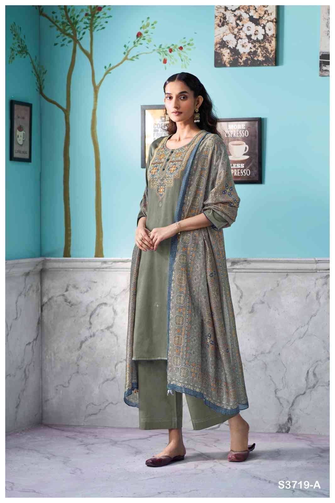 Myrixa-3719 By Ganga Fashion 3719-A To 3719-D Series Beautiful Festive Suits Colorful Stylish Fancy Casual Wear & Ethnic Wear Pure Cotton Satin Dresses At Wholesale Price