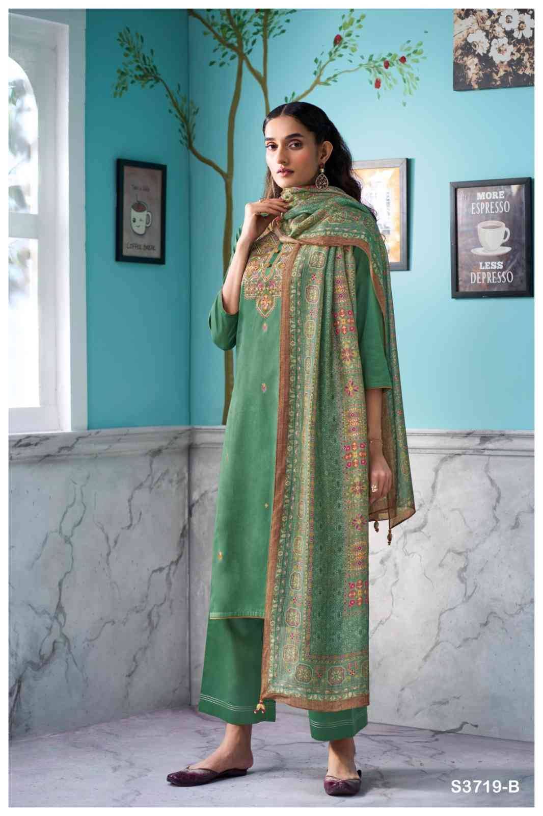 Myrixa-3719 By Ganga Fashion 3719-A To 3719-D Series Beautiful Festive Suits Colorful Stylish Fancy Casual Wear & Ethnic Wear Pure Cotton Satin Dresses At Wholesale Price