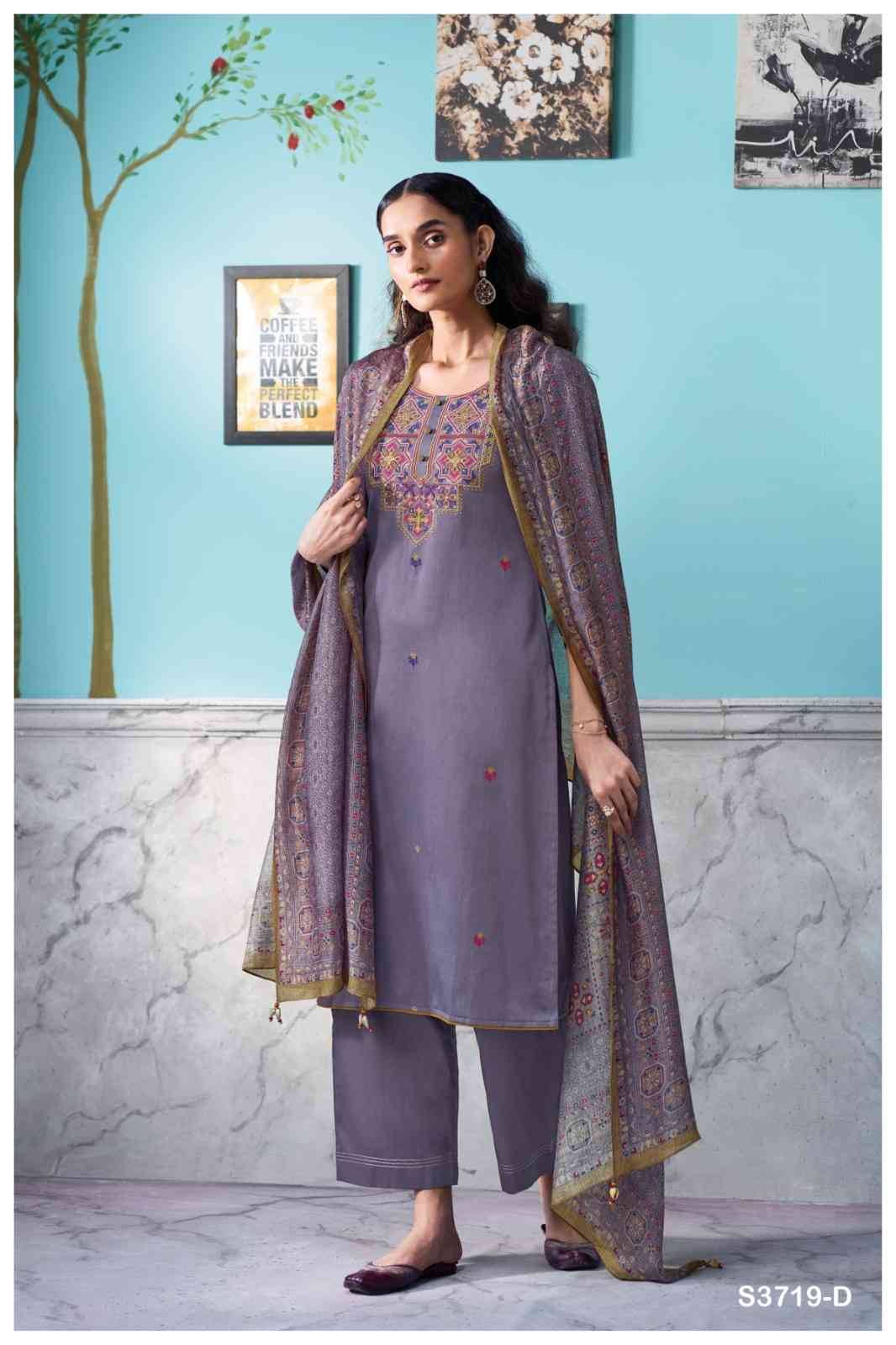 Myrixa-3719 By Ganga Fashion 3719-A To 3719-D Series Beautiful Festive Suits Colorful Stylish Fancy Casual Wear & Ethnic Wear Pure Cotton Satin Dresses At Wholesale Price