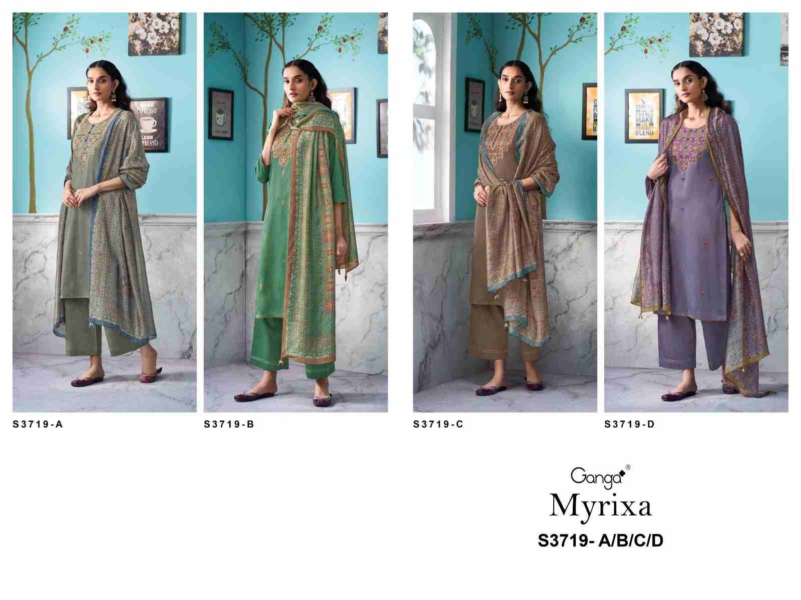 Myrixa-3719 By Ganga Fashion 3719-A To 3719-D Series Beautiful Festive Suits Colorful Stylish Fancy Casual Wear & Ethnic Wear Pure Cotton Satin Dresses At Wholesale Price