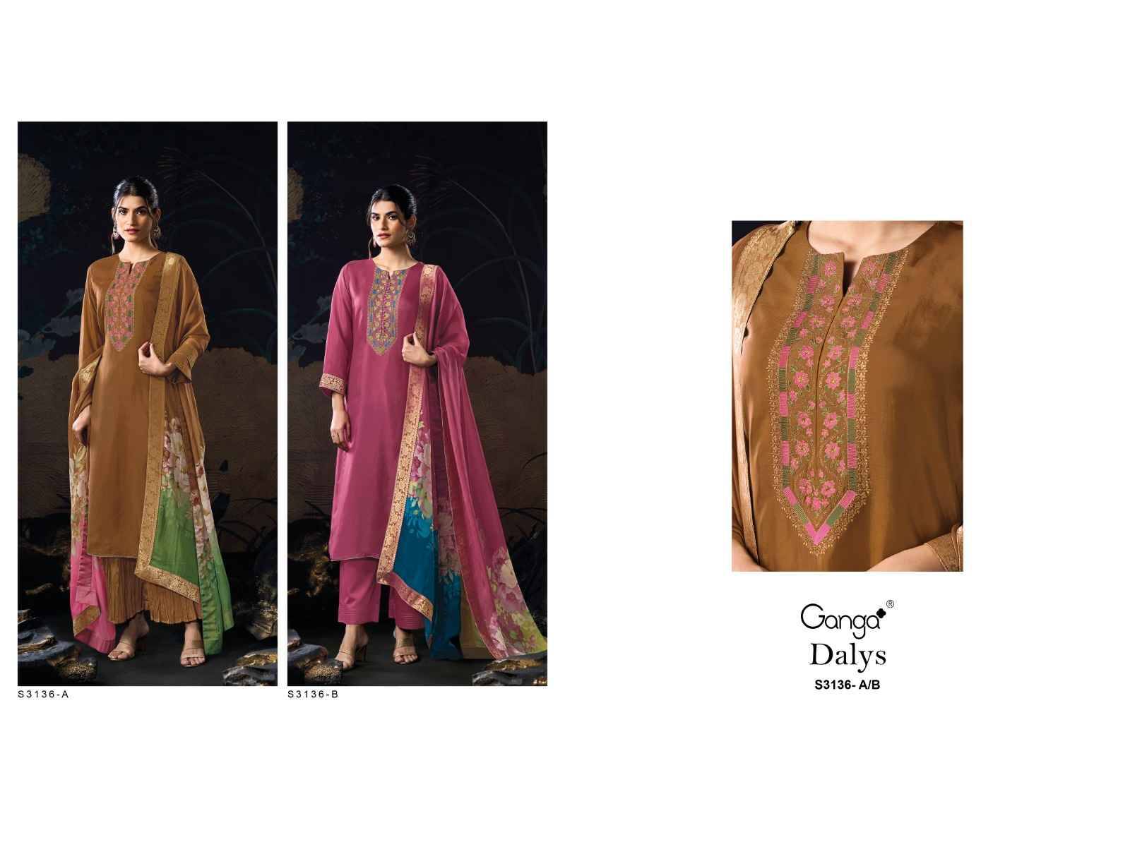 Dalys-3136 By Ganga Fashion 3136-A To 3136-B Series Beautiful Festive Suits Colorful Stylish Fancy Casual Wear & Ethnic Wear Pure Bemberg Silk Dresses At Wholesale Price
