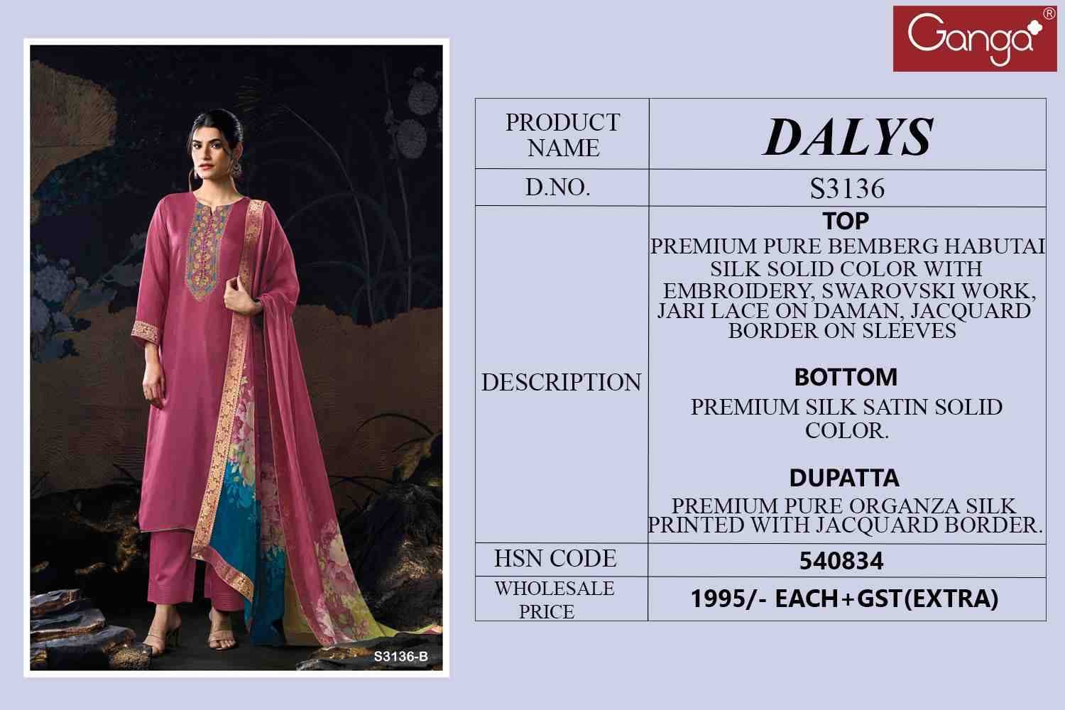 Dalys-3136 By Ganga Fashion 3136-A To 3136-B Series Beautiful Festive Suits Colorful Stylish Fancy Casual Wear & Ethnic Wear Pure Bemberg Silk Dresses At Wholesale Price