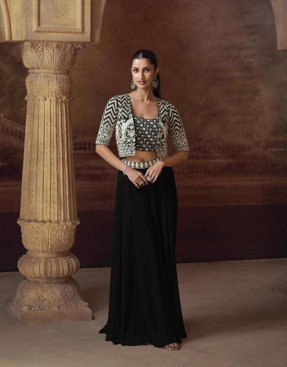 Silky By Sayuri 5828 To 5830 Series Designer Beautiful Festive Collection Occasional Wear & Party Wear Pure Chinnon Silk Crop Top With Bottom And Jacket At Wholesale Price