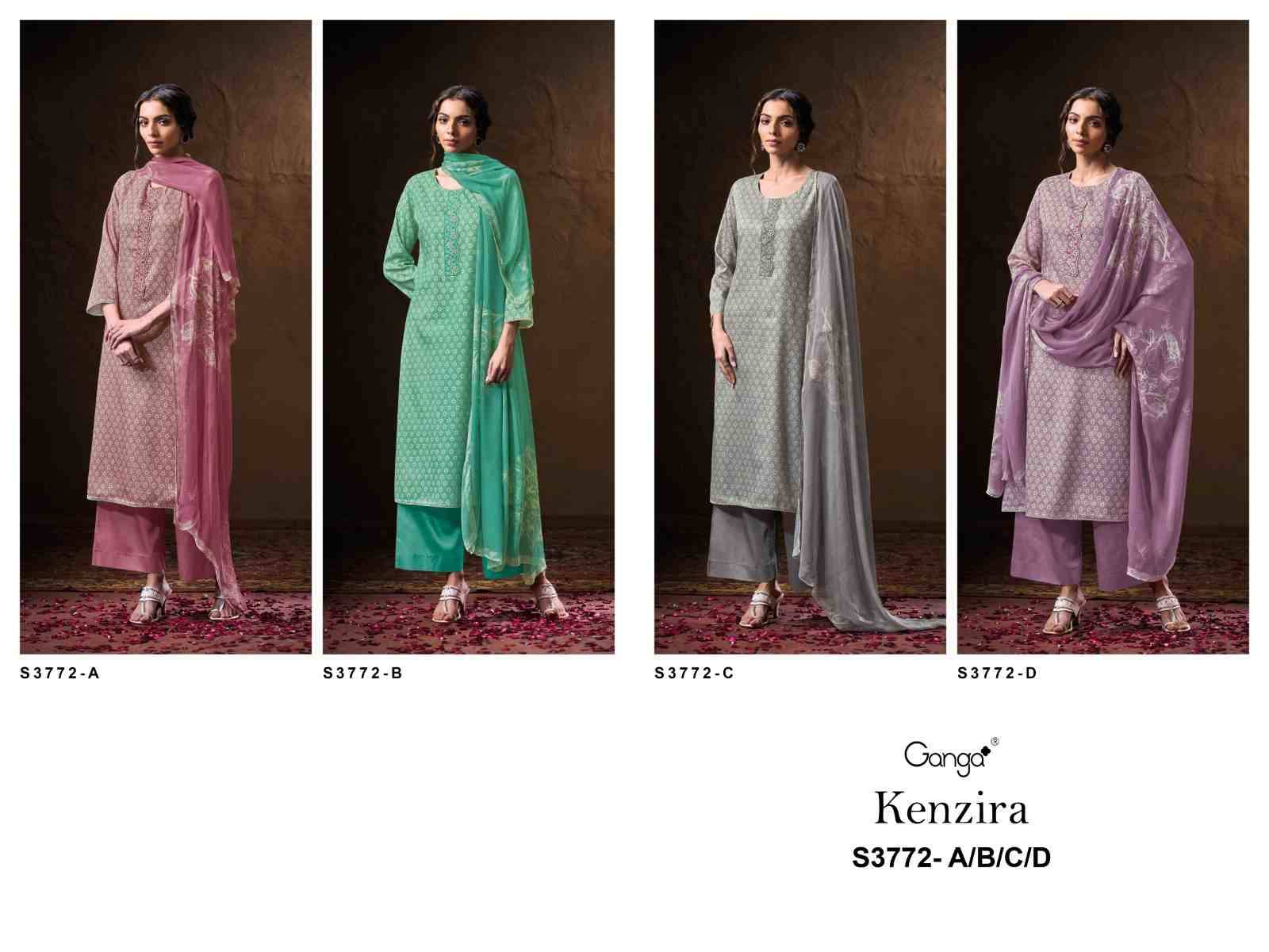 Kenzira-3772 By Ganga Fashion 3772-A To 3772-D Series Beautiful Festive Suits Colorful Stylish Fancy Casual Wear & Ethnic Wear Pure Cotton Satin Dresses At Wholesale Price