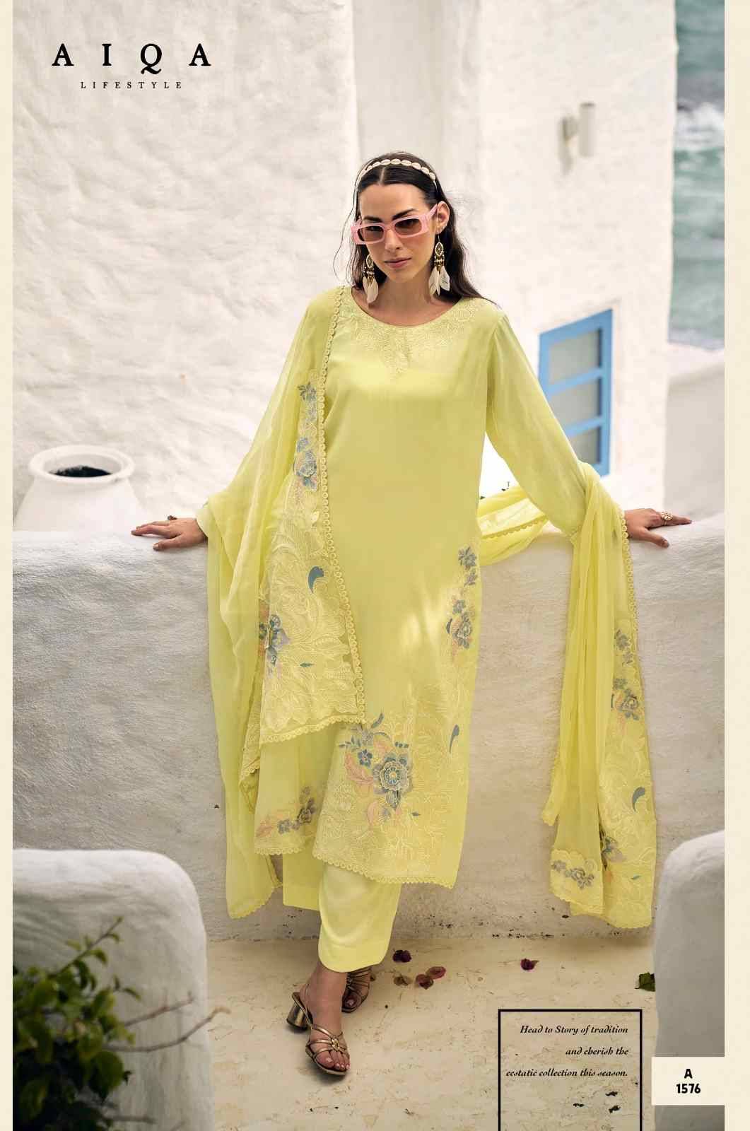 Mahay By Aiqa 1573 To 1578 Series Beautiful Festive Suits Colorful Stylish Fancy Casual Wear & Ethnic Wear Pure Bemberg Muslin Silk With Work Dresses At Wholesale Price