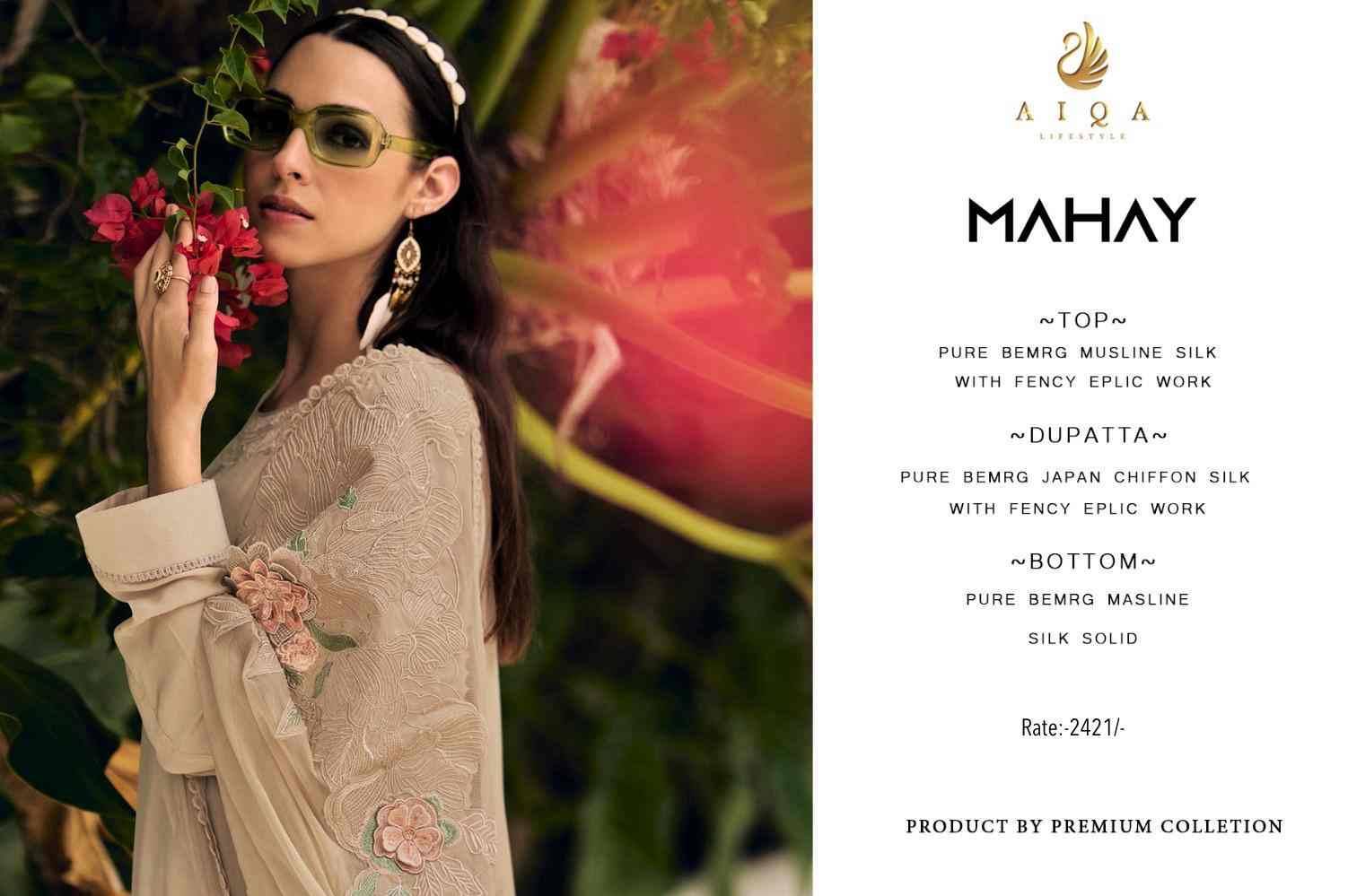 Mahay By Aiqa 1573 To 1578 Series Beautiful Festive Suits Colorful Stylish Fancy Casual Wear & Ethnic Wear Pure Bemberg Muslin Silk With Work Dresses At Wholesale Price