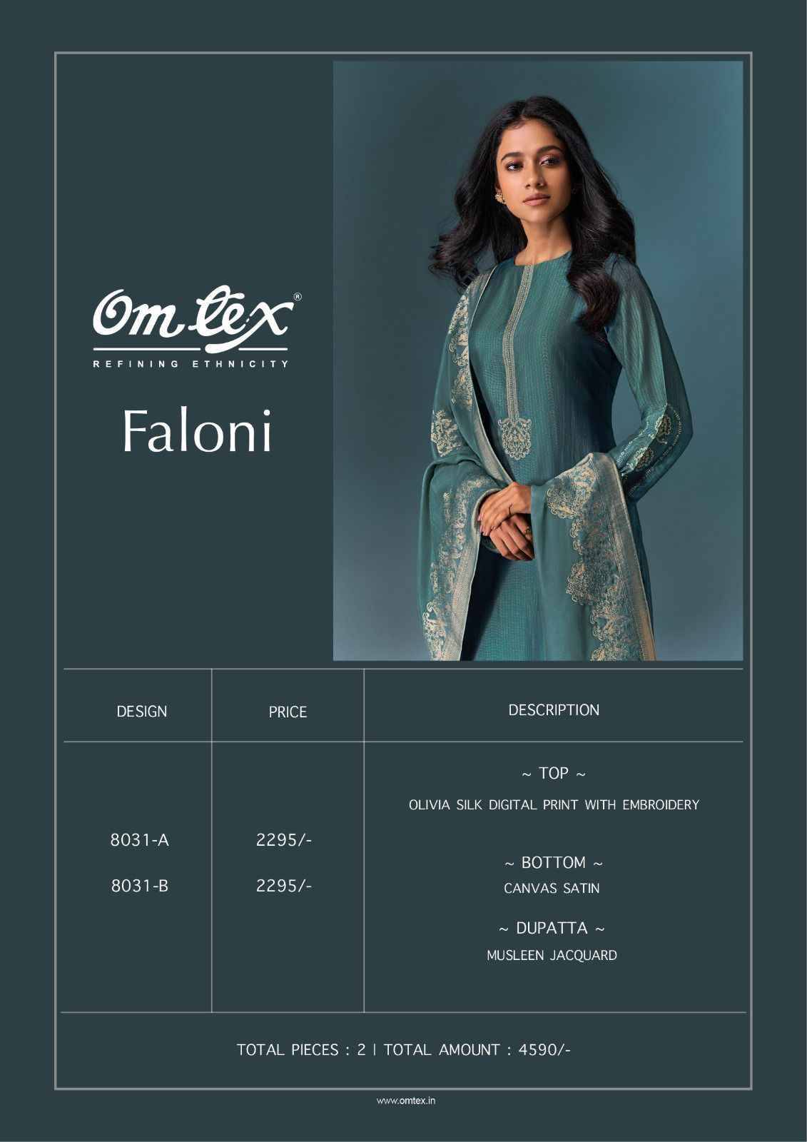 Faloni By Om Tex 8031-A To 8031-B Series Beautiful Suits Stylish Fancy Colorful Party Wear & Ethnic Wear Silk Dresses At Wholesale Price