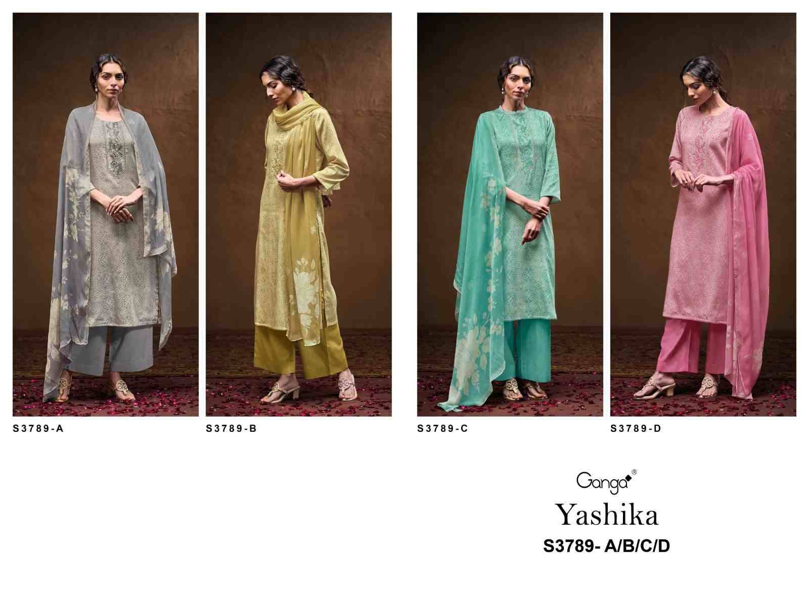 Vashika-3789 By Ganga Fashion 3789-A To 3789-D Series Beautiful Festive Suits Colorful Stylish Fancy Casual Wear & Ethnic Wear Pure Cotton Satin Dresses At Wholesale Price