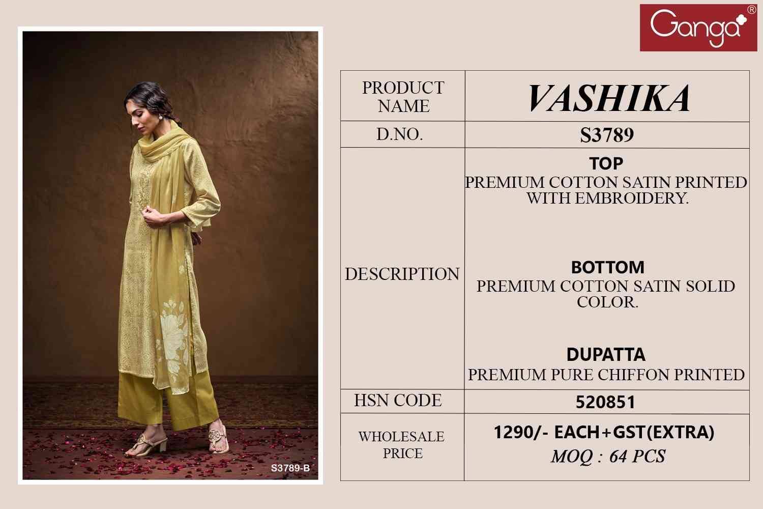 Vashika-3789 By Ganga Fashion 3789-A To 3789-D Series Beautiful Festive Suits Colorful Stylish Fancy Casual Wear & Ethnic Wear Pure Cotton Satin Dresses At Wholesale Price