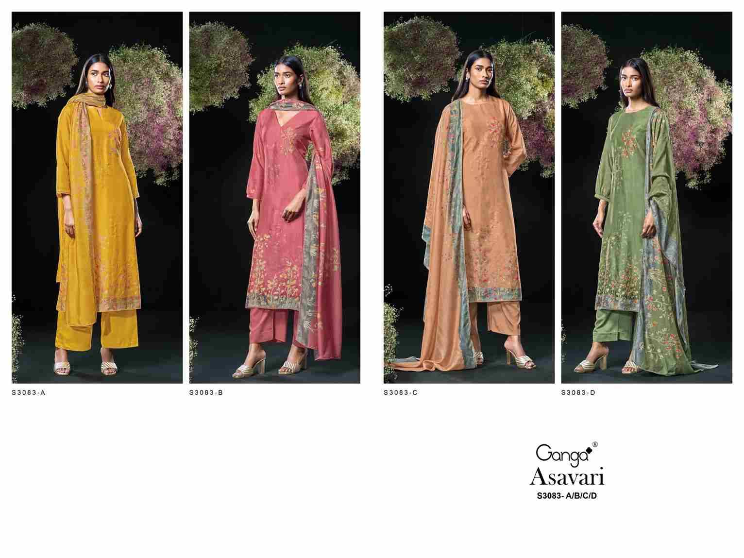 Asavari-3083 By Ganga Fashion 3083-A To 3083-D Series Beautiful Festive Suits Colorful Stylish Fancy Casual Wear & Ethnic Wear Pure Bemberg Silk Dresses At Wholesale Price