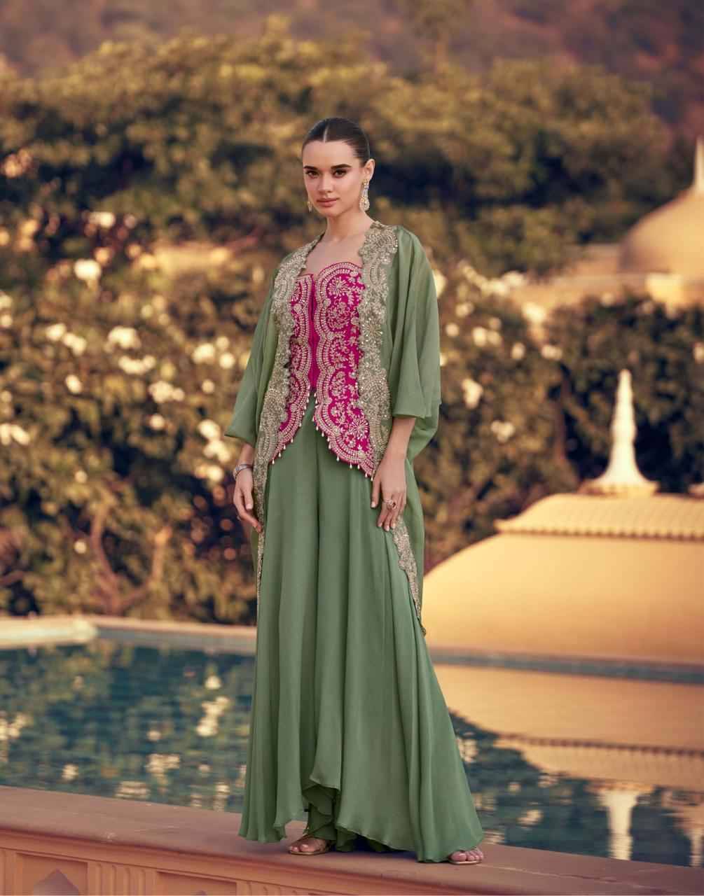 Panihari By Sayuri 5765 To 5767 Series Designer Beautiful Festive Collection Occasional Wear & Party Wear Pure Chinnon Silk Crop Top With Bottom And Jacket At Wholesale Price