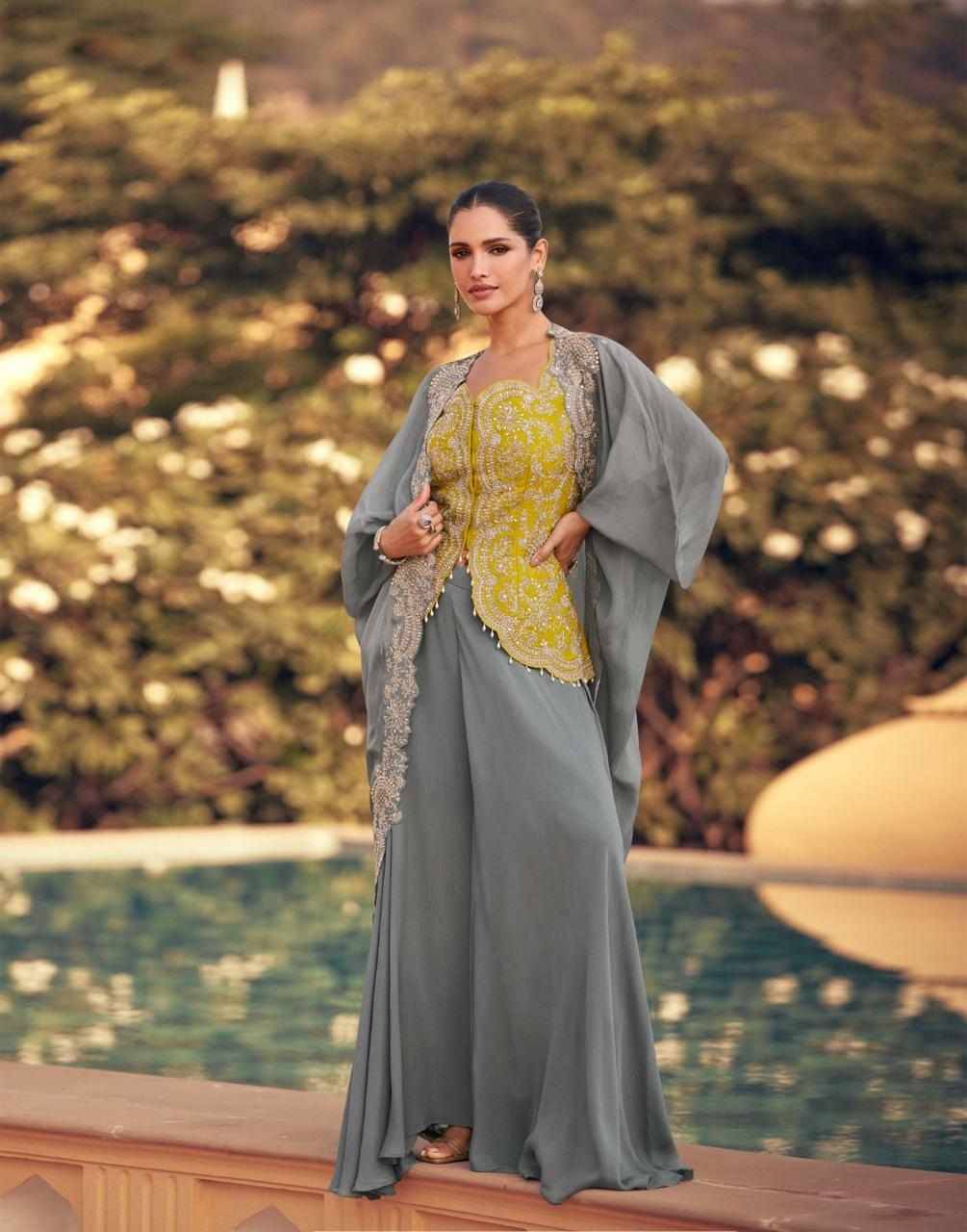 Panihari By Sayuri 5765 To 5767 Series Designer Beautiful Festive Collection Occasional Wear & Party Wear Pure Chinnon Silk Crop Top With Bottom And Jacket At Wholesale Price