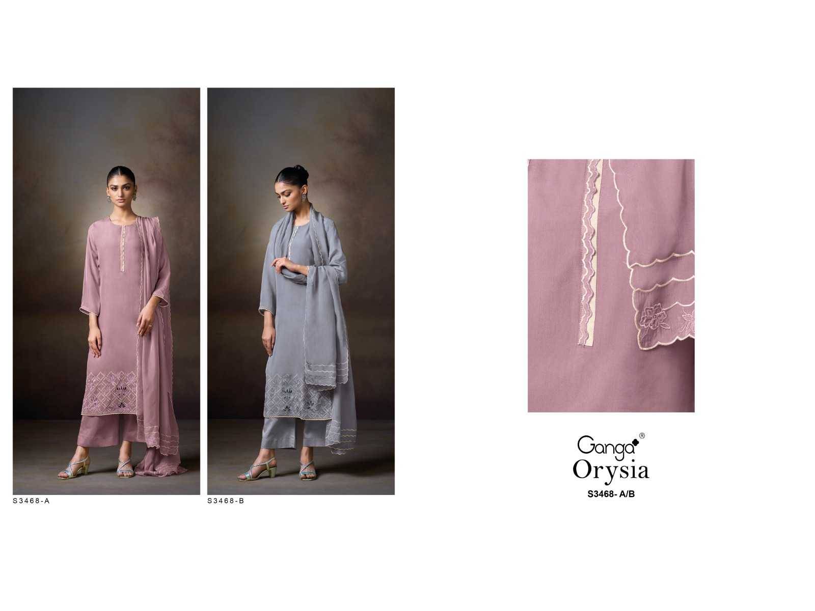 Orysia-3468 By Ganga Fashion 3468-A To 3468-B Series Beautiful Festive Suits Colorful Stylish Fancy Casual Wear & Ethnic Wear Pure Organza Silk Dresses At Wholesale Price