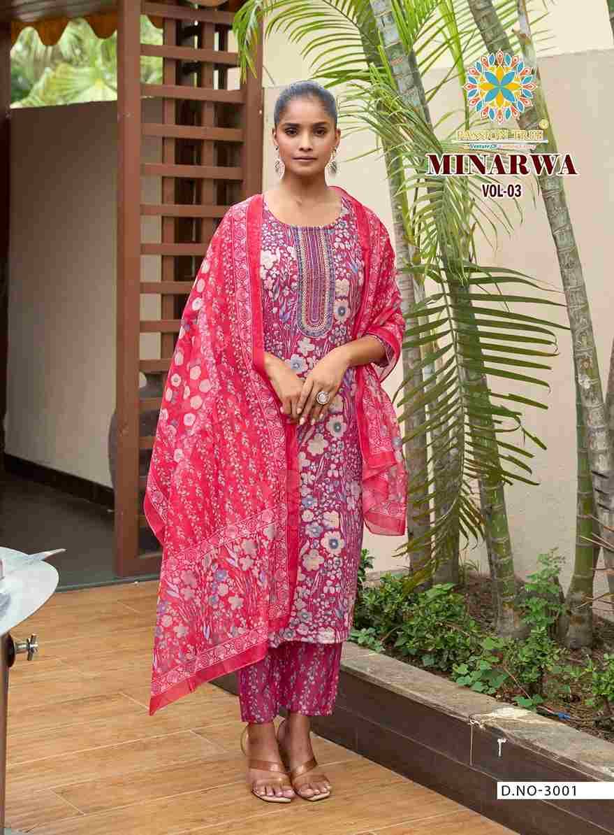 Minarwa Vol-3 By Passion Tree 3001 To 3007 Series Beautiful Stylish Festive Suits Fancy Colorful Casual Wear & Ethnic Wear & Ready To Wear Capsule Print Dresses At Wholesale Price