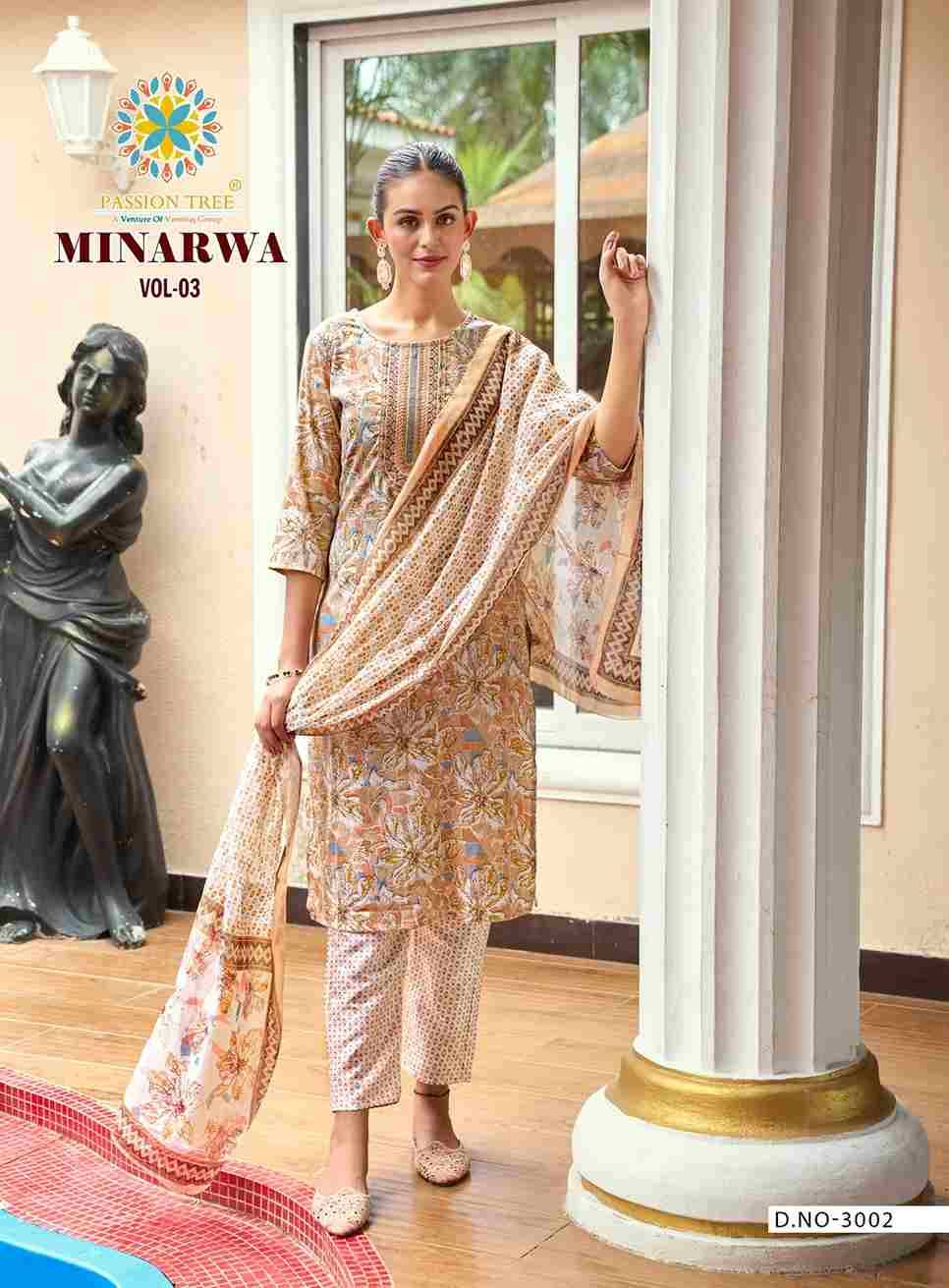 Minarwa Vol-3 By Passion Tree 3001 To 3007 Series Beautiful Stylish Festive Suits Fancy Colorful Casual Wear & Ethnic Wear & Ready To Wear Capsule Print Dresses At Wholesale Price