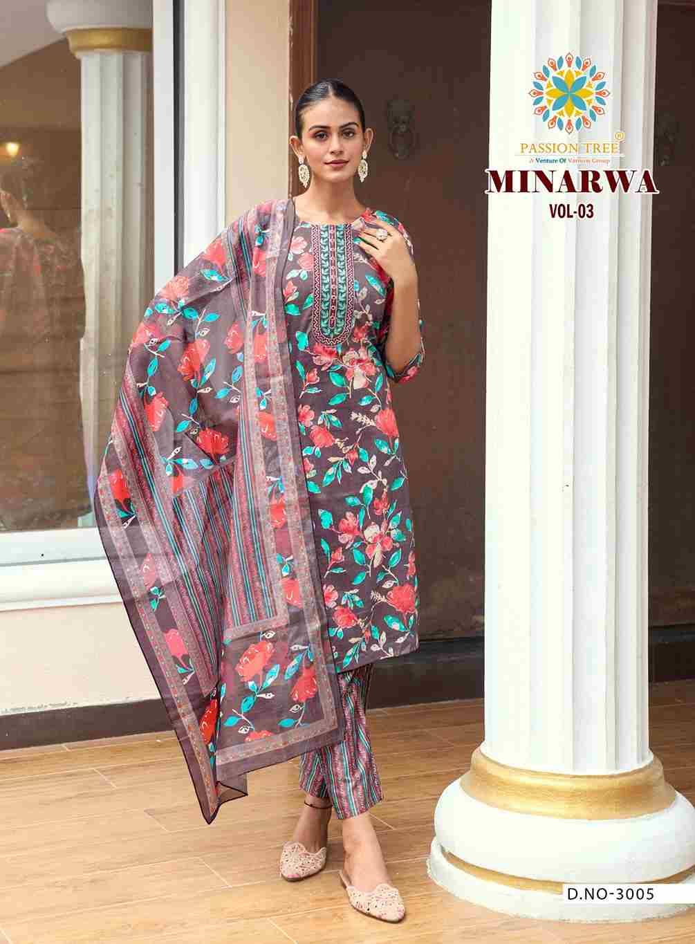 Minarwa Vol-3 By Passion Tree 3001 To 3007 Series Beautiful Stylish Festive Suits Fancy Colorful Casual Wear & Ethnic Wear & Ready To Wear Capsule Print Dresses At Wholesale Price