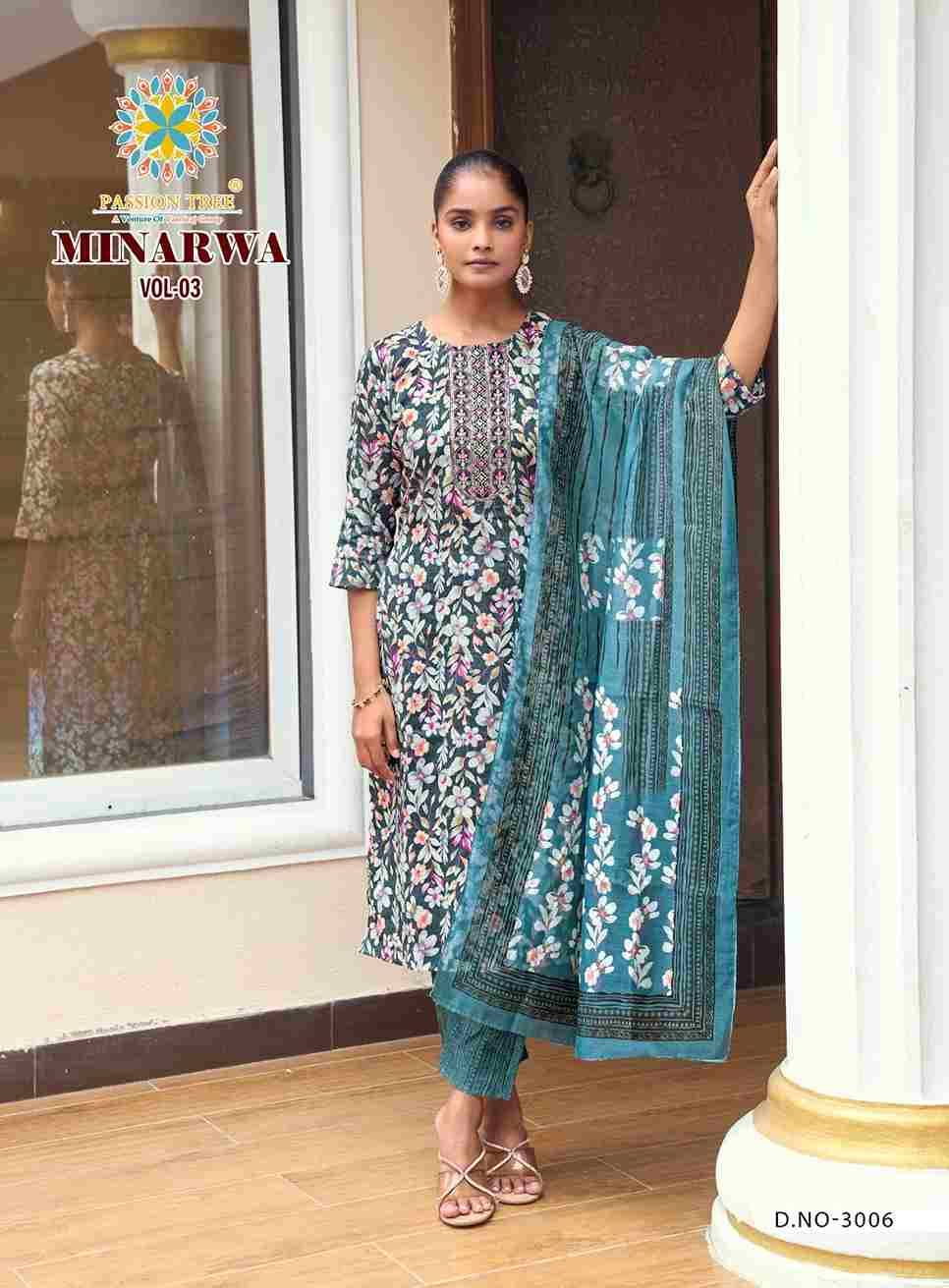 Minarwa Vol-3 By Passion Tree 3001 To 3007 Series Beautiful Stylish Festive Suits Fancy Colorful Casual Wear & Ethnic Wear & Ready To Wear Capsule Print Dresses At Wholesale Price