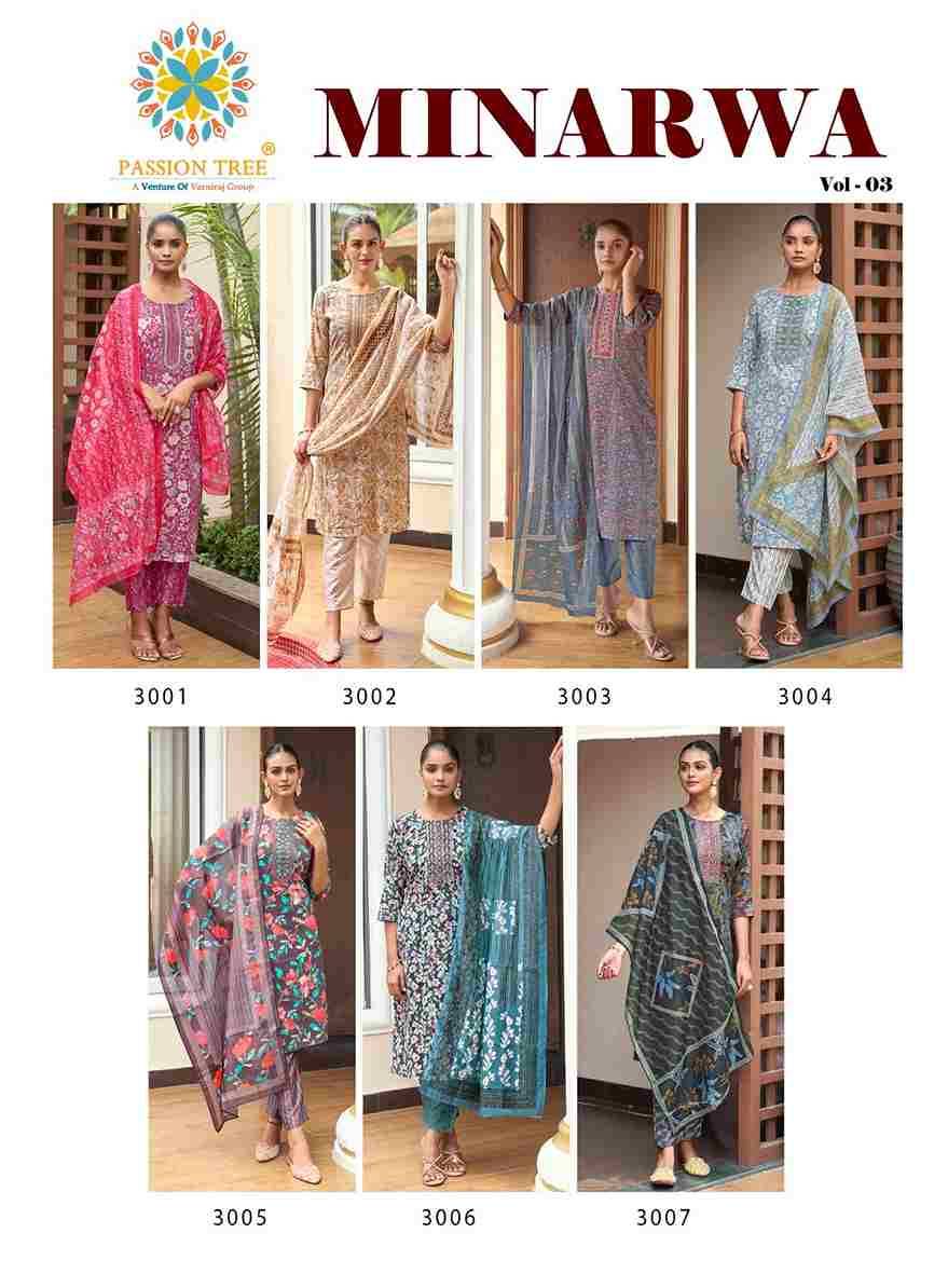 Minarwa Vol-3 By Passion Tree 3001 To 3007 Series Beautiful Stylish Festive Suits Fancy Colorful Casual Wear & Ethnic Wear & Ready To Wear Capsule Print Dresses At Wholesale Price